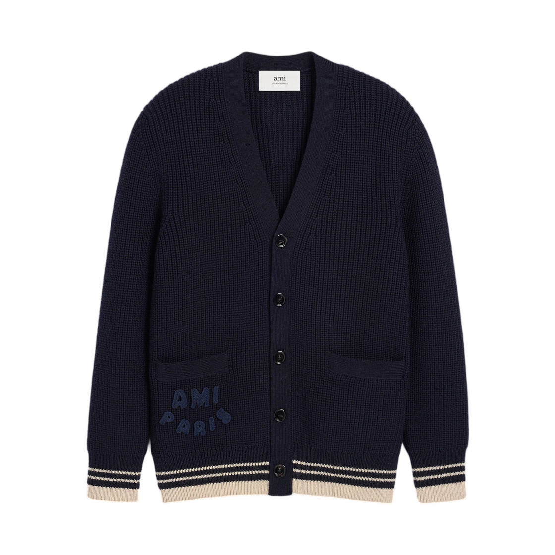 UKC168-KN0068-4011 (W) AMI Navy Wool Ribbed Sweater Navy Blue