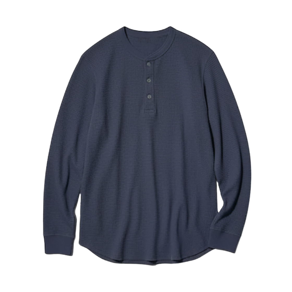 469924-65 Uniqlo Waffle Henley Neck Long Sleeve T-Shirt Blue - JP