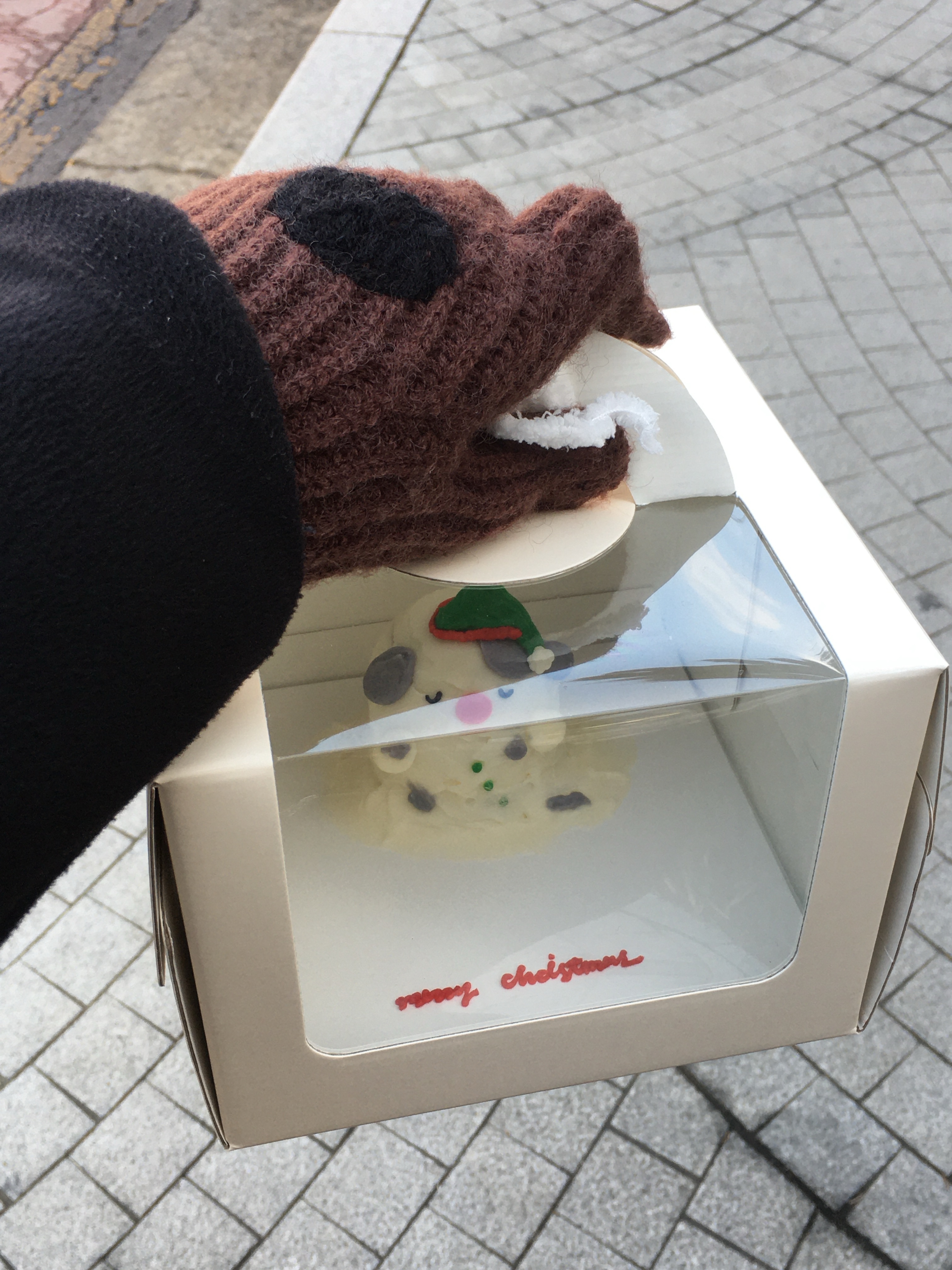Aeae Heart Knit Gloves Brown, Aeae Heart Knit Gloves Oatmeal 착용 스타일