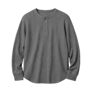 Uniqlo Waffle Henley Neck Long Sleeve T-Shirt Gray - JP