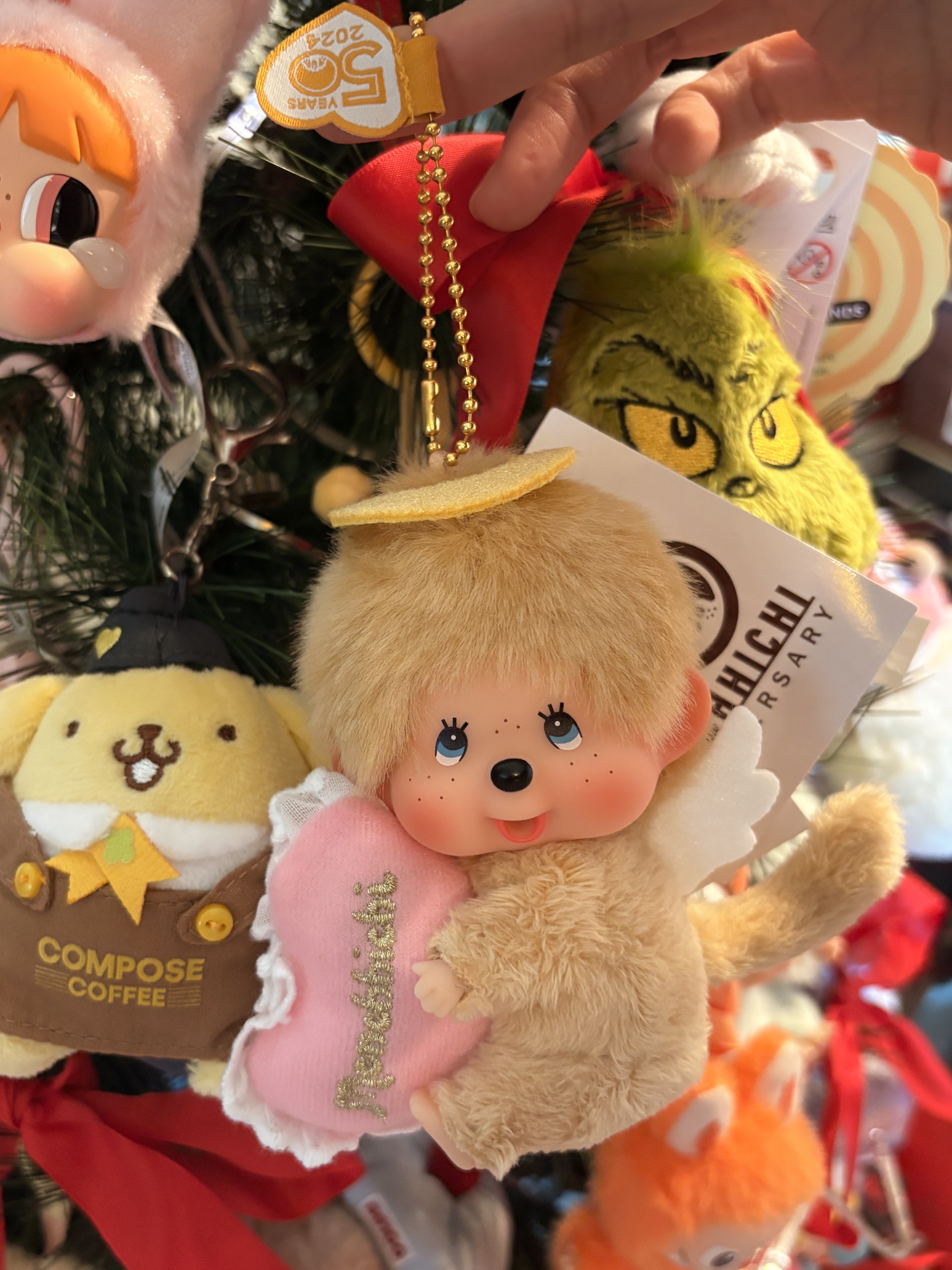 Monchhichi Love Happy Angel Monchhichi Big Head SS Keychain 착용 스타일 - 1