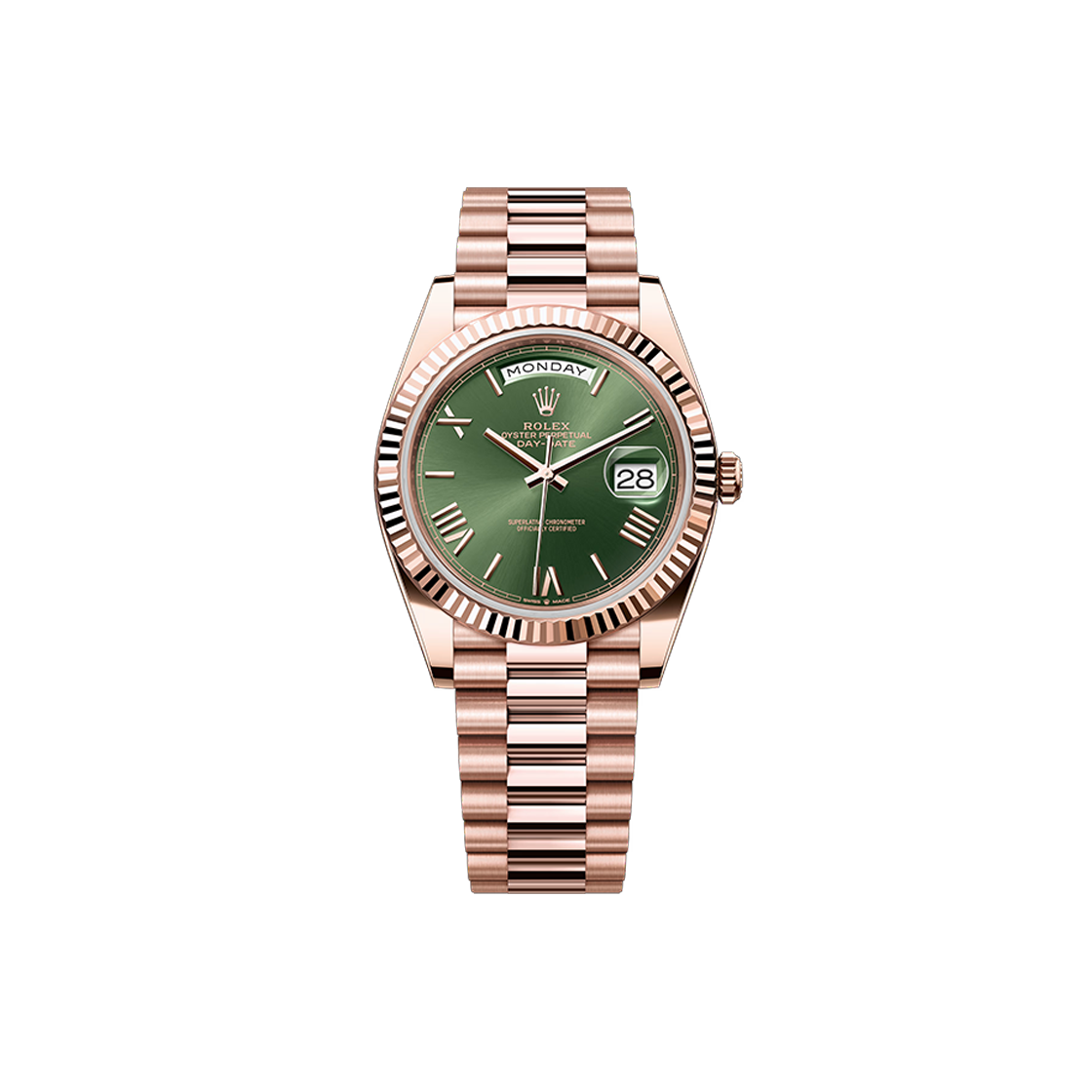 ITLD32LNJDSS Rolex Day-Date 40 Olive Green Roman + Bar President No. 7124