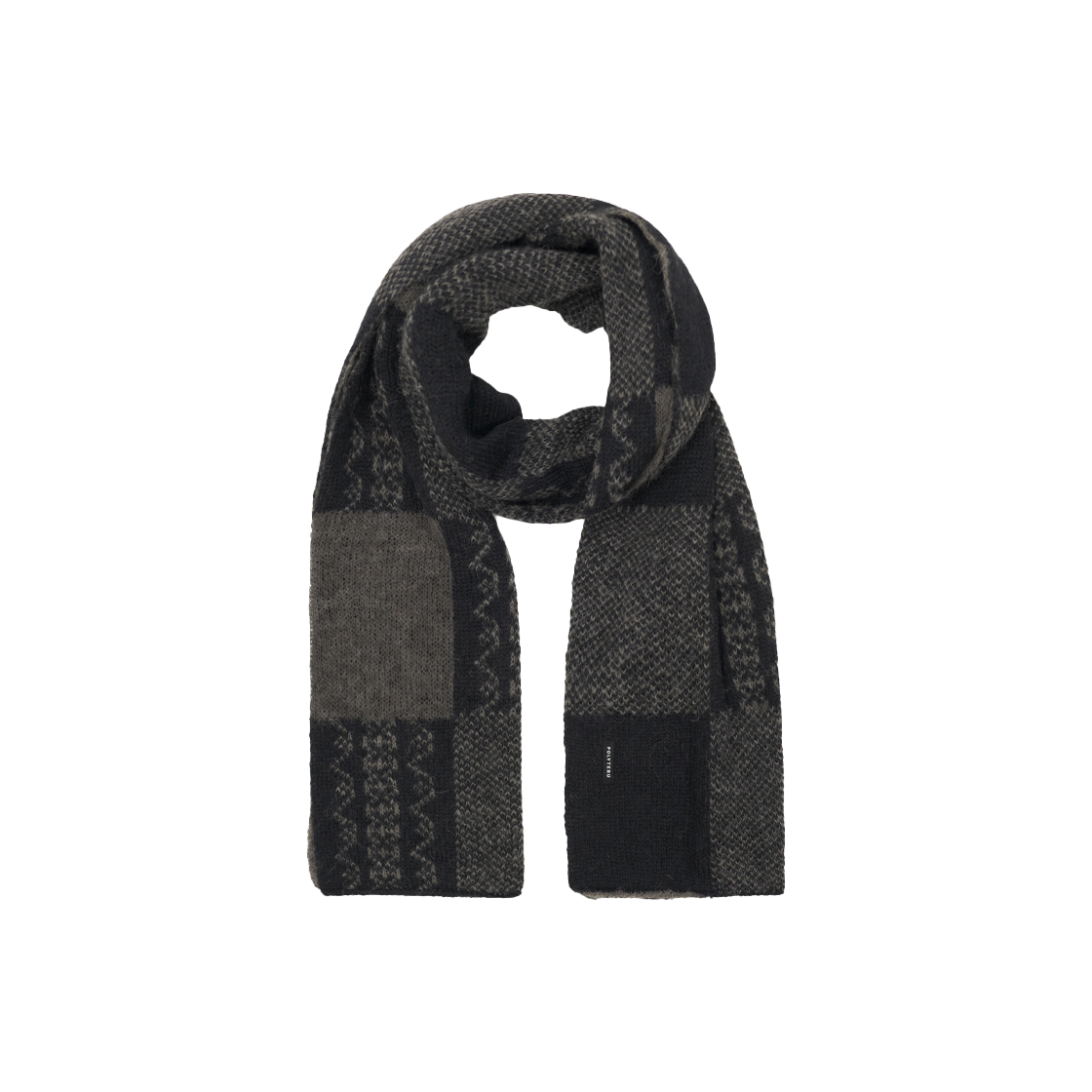 폴리테루 에스닉 패턴 머플러 체커보드 블랙+브라운(Polyteru Ethnic Pattern Muffler Checkerboard Black+Brown)