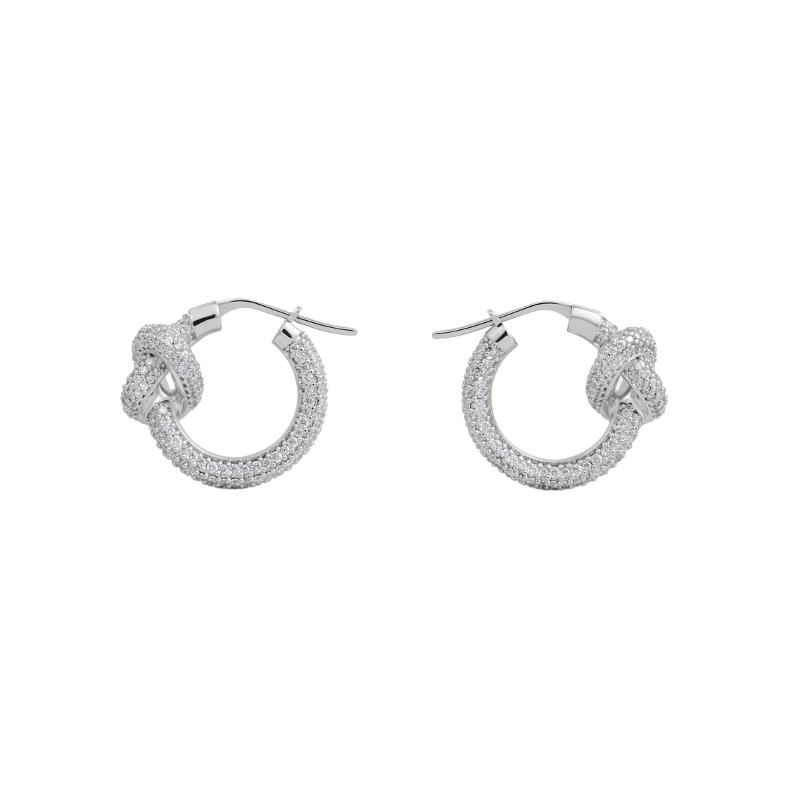 461PO6BCZ-36SI Celine Knot Sparkle Hoops In Strass and Brass with Rhodium Finish Silver