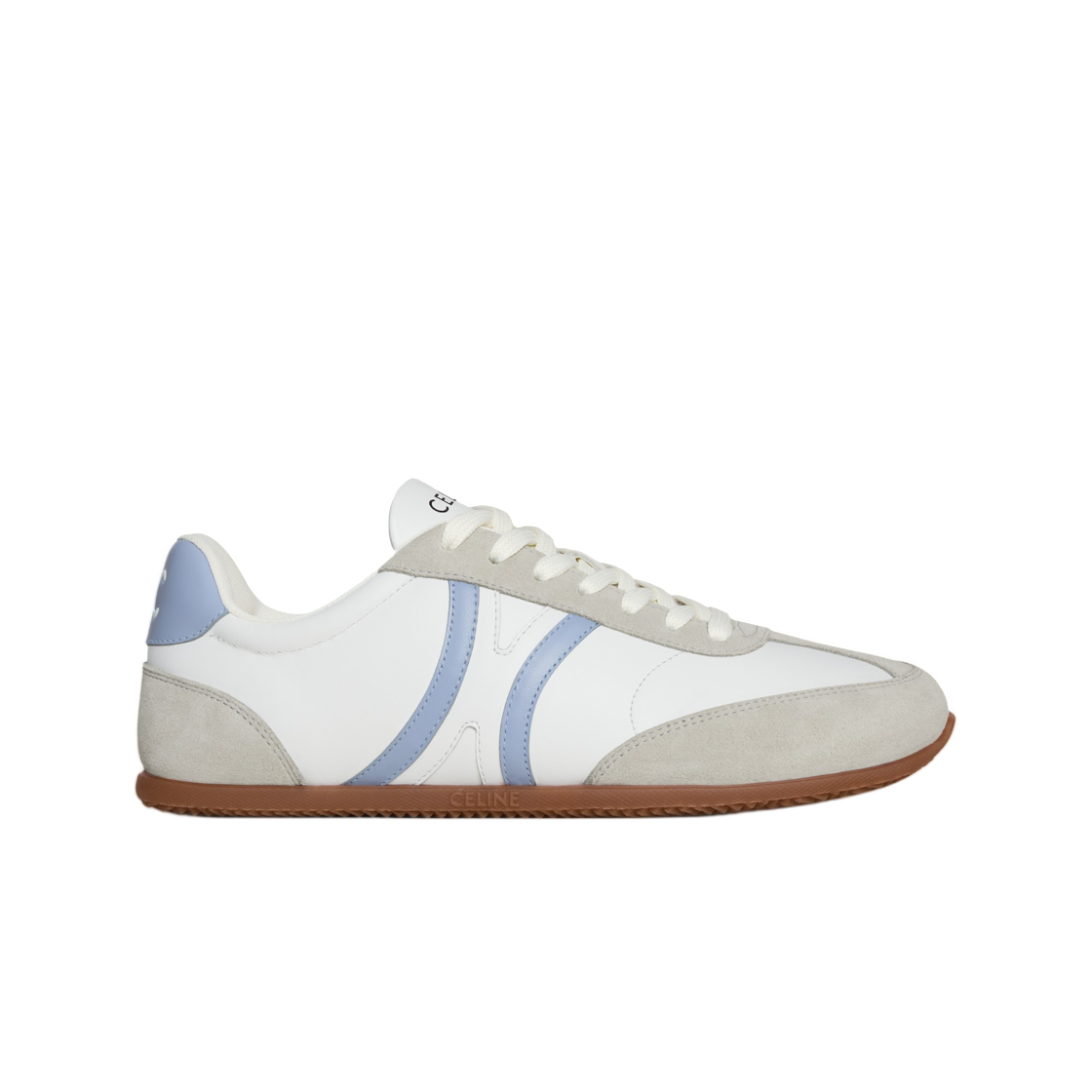 359275064C-01LH (W) Celine Jogger Low LaceUp Sneaker In Calfskin and Suede Calfskin Optic White Light Blue