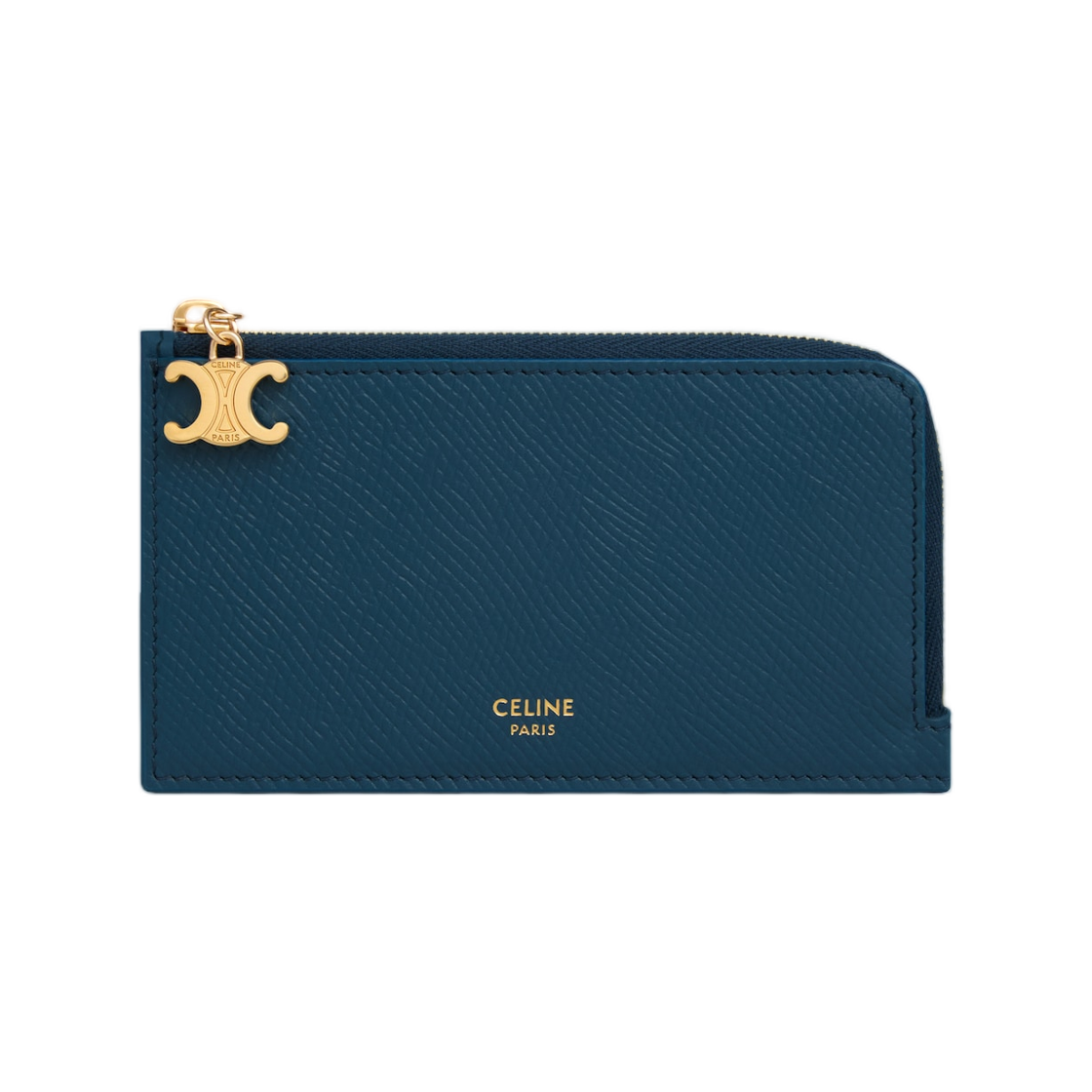 L10083FVO-07HJ Celine Long Zipped Card Holder In Grained Calfskin Teal Blue