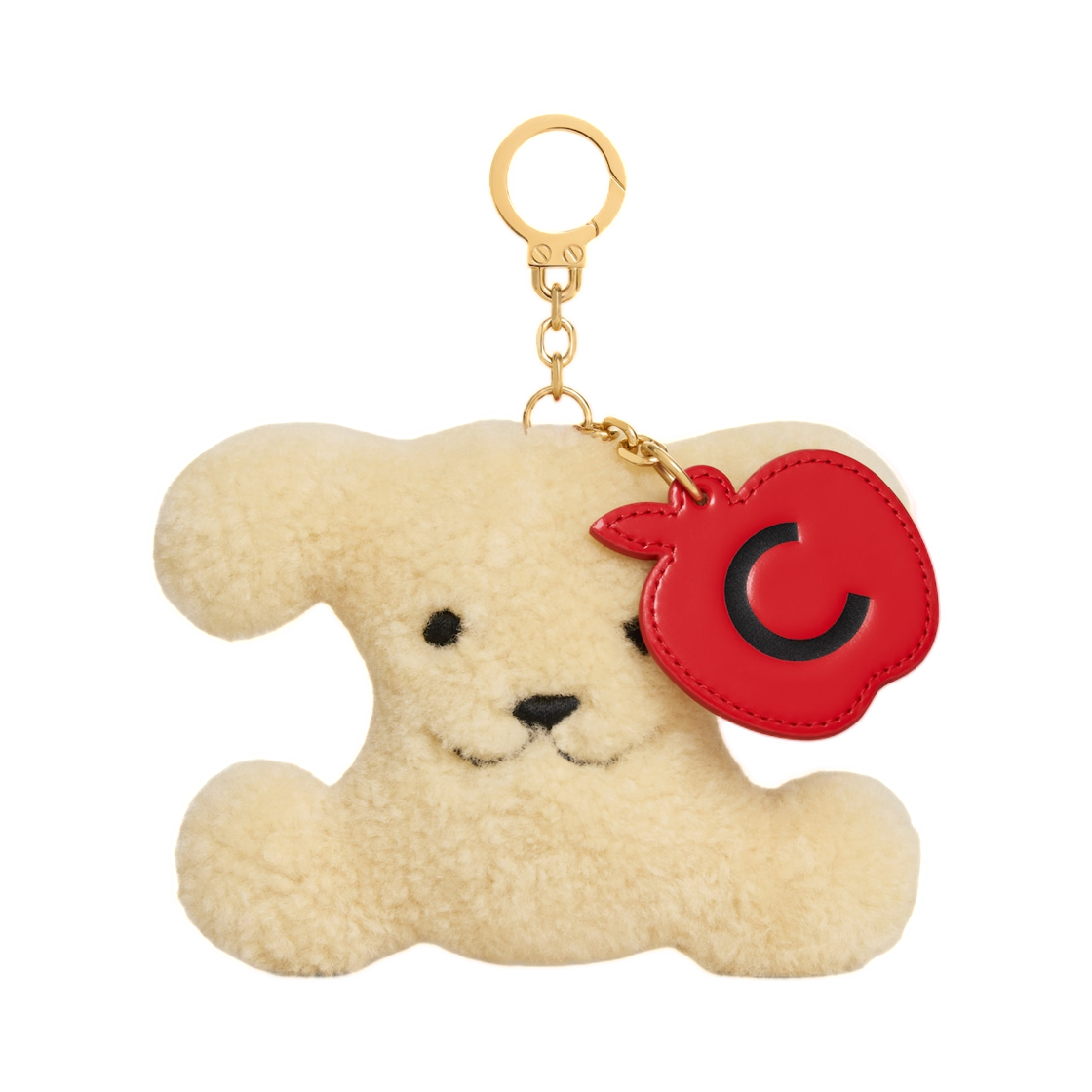 B10432V25-GHD3 Celine Triomphe PomPom Charm Apple In Shearling and Calfskin Natural Ultra Red