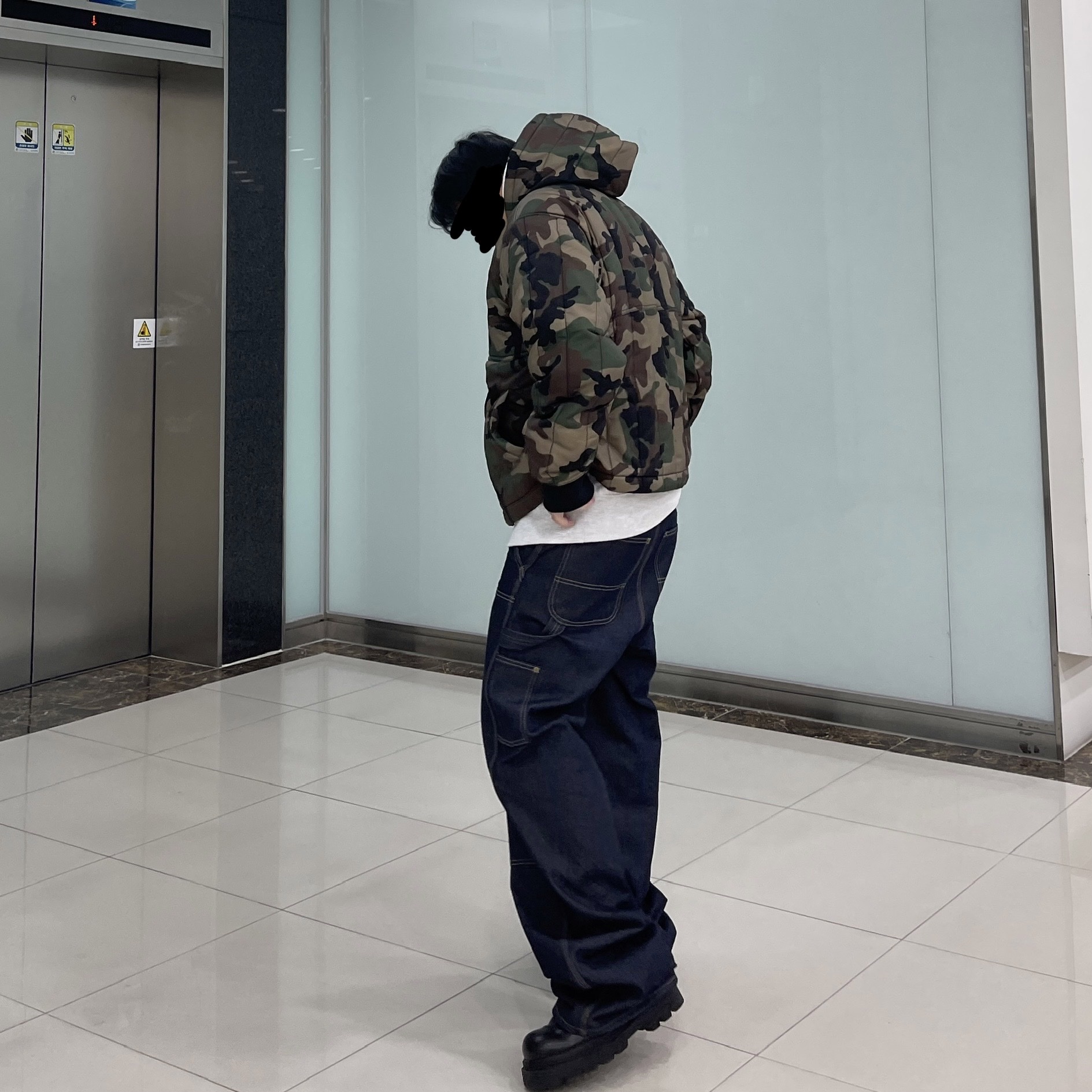 Stussy Quilted Nylon Work Jacket Woodland Camo 착용 스타일 - 2