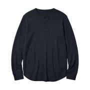 Uniqlo Waffle Henley Neck Long Sleeve T-Shirt Black - JP