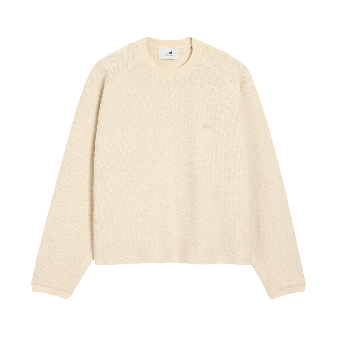 (W) 아미 화이트 레더 래글런 슬리브 크루넥 스웨트셔츠 아이보리((W) AMI White Leather Raglan Sleeved Crewneck Sweatshirt Ivory) - 1