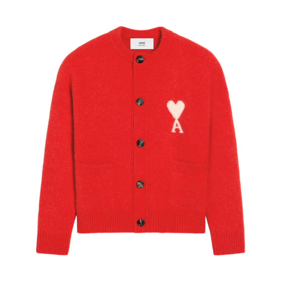 (W) 아미 레드 알파카 아미 드 하트 가디건 레드 카민 오프 화이트((W) AMI Red Alpaca Ami De Coeur Cardigan Red Carmin Off White) - 1
