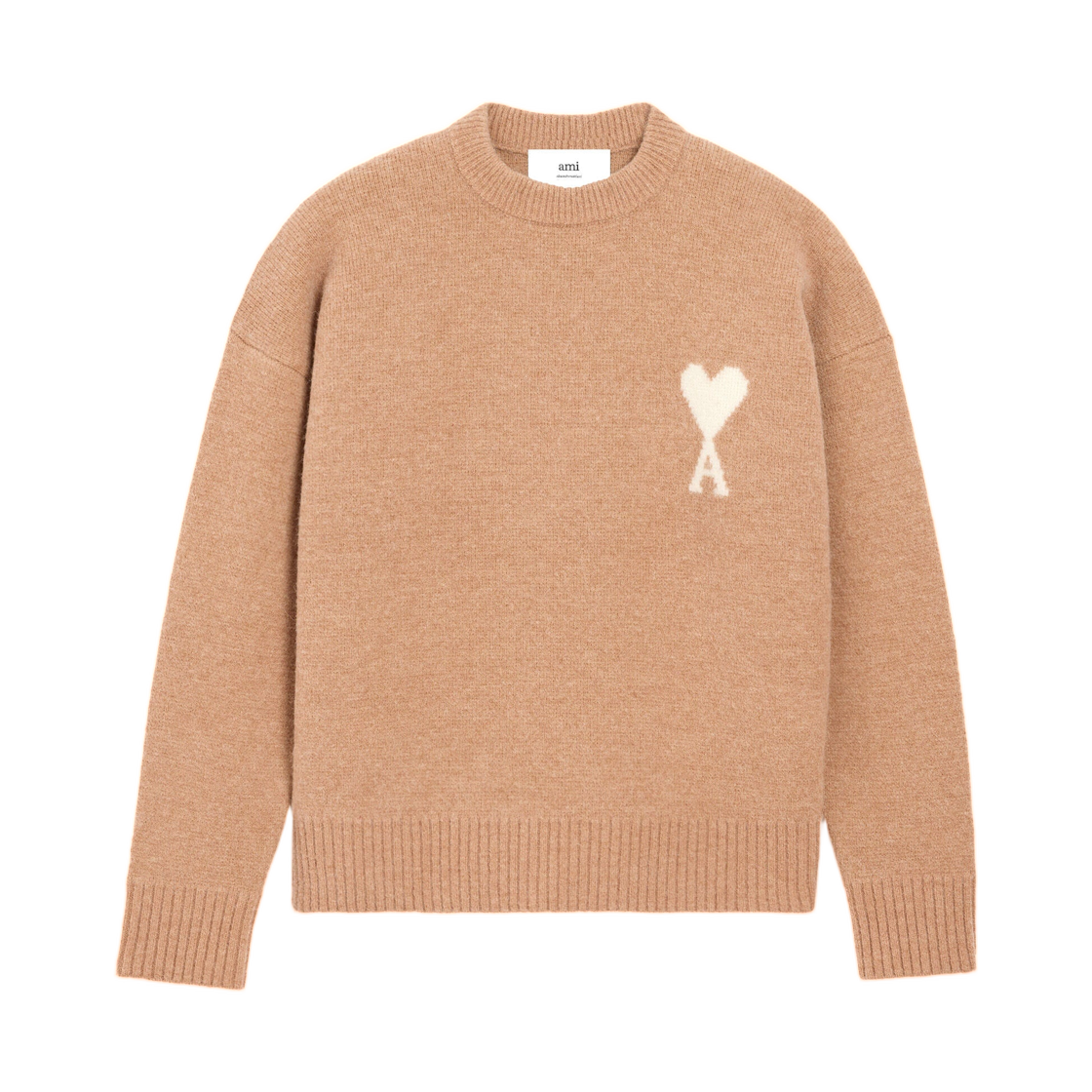 (W) 아미 브라운 알파카 아미 드 하트 크루넥 스웨터 카멜 오프 화이트((W) AMI Brown Alpaca Ami De Coeur Crewneck Sweater Camel Off White) - 1