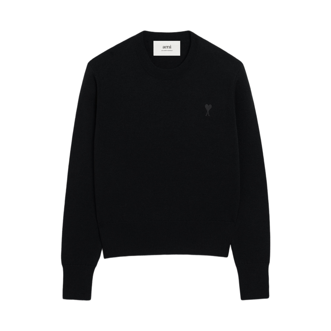 FKS826-001-0180 (W) AMI Black Wool Ami De Coeur Crewneck Sweater Black Black