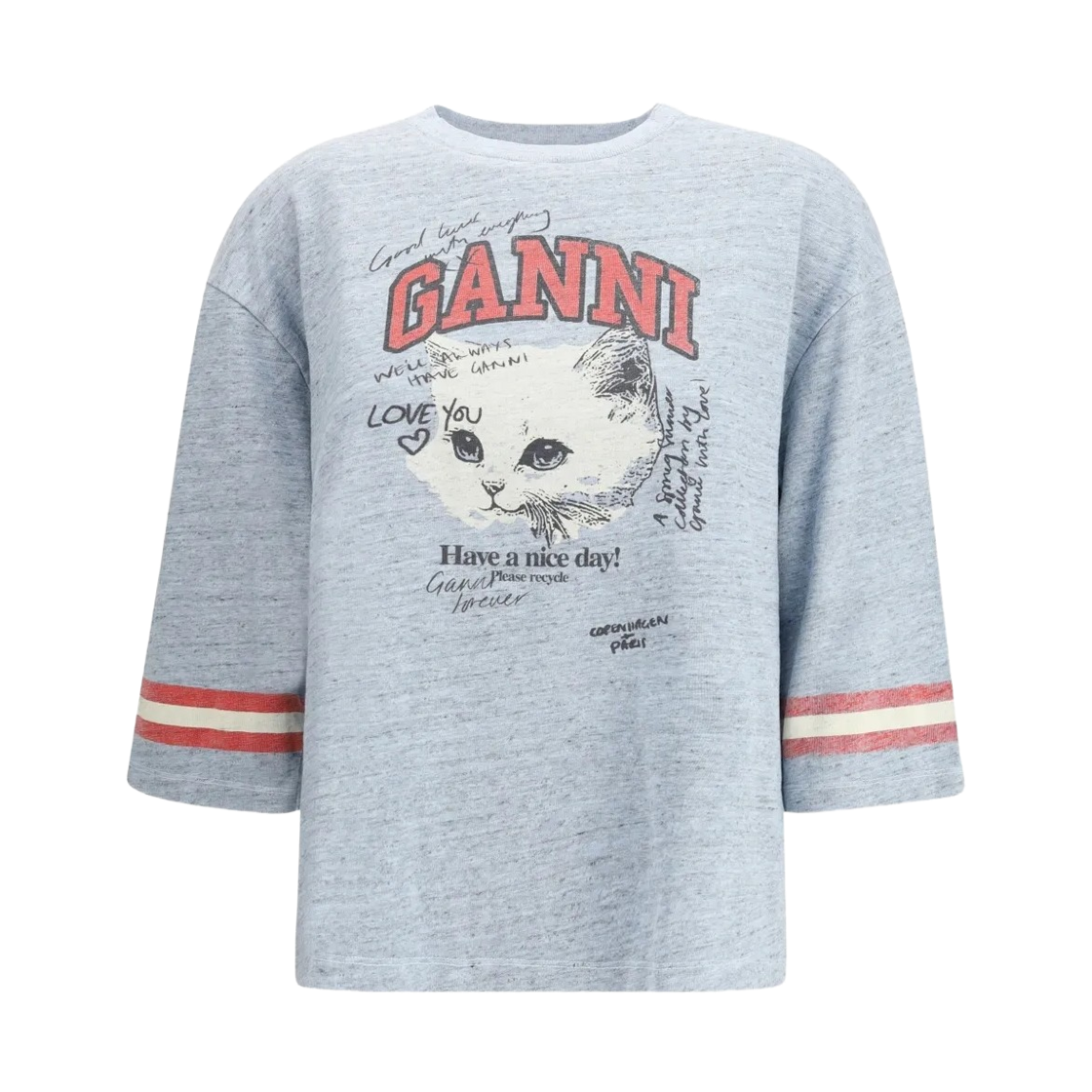 (W) 가니 오버다이드 코튼 티셔츠 베이비 블루((W) Ganni Overdyed Cotton T-Shirt Baby Blue) - 1