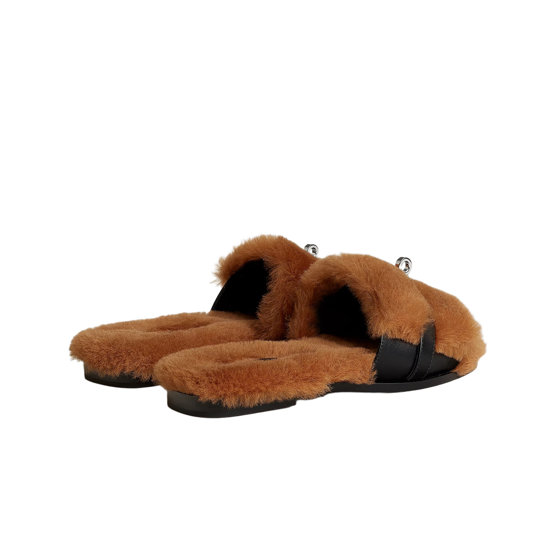 (W) 에르메스 줄리아 샌들 카프스킨 셔링 & 팔라듐 하드웨어 나뛰렐 누아((W) Hermes Giulia Sandal Calfskin Shearling & Palladium Naturel Noir) - 3