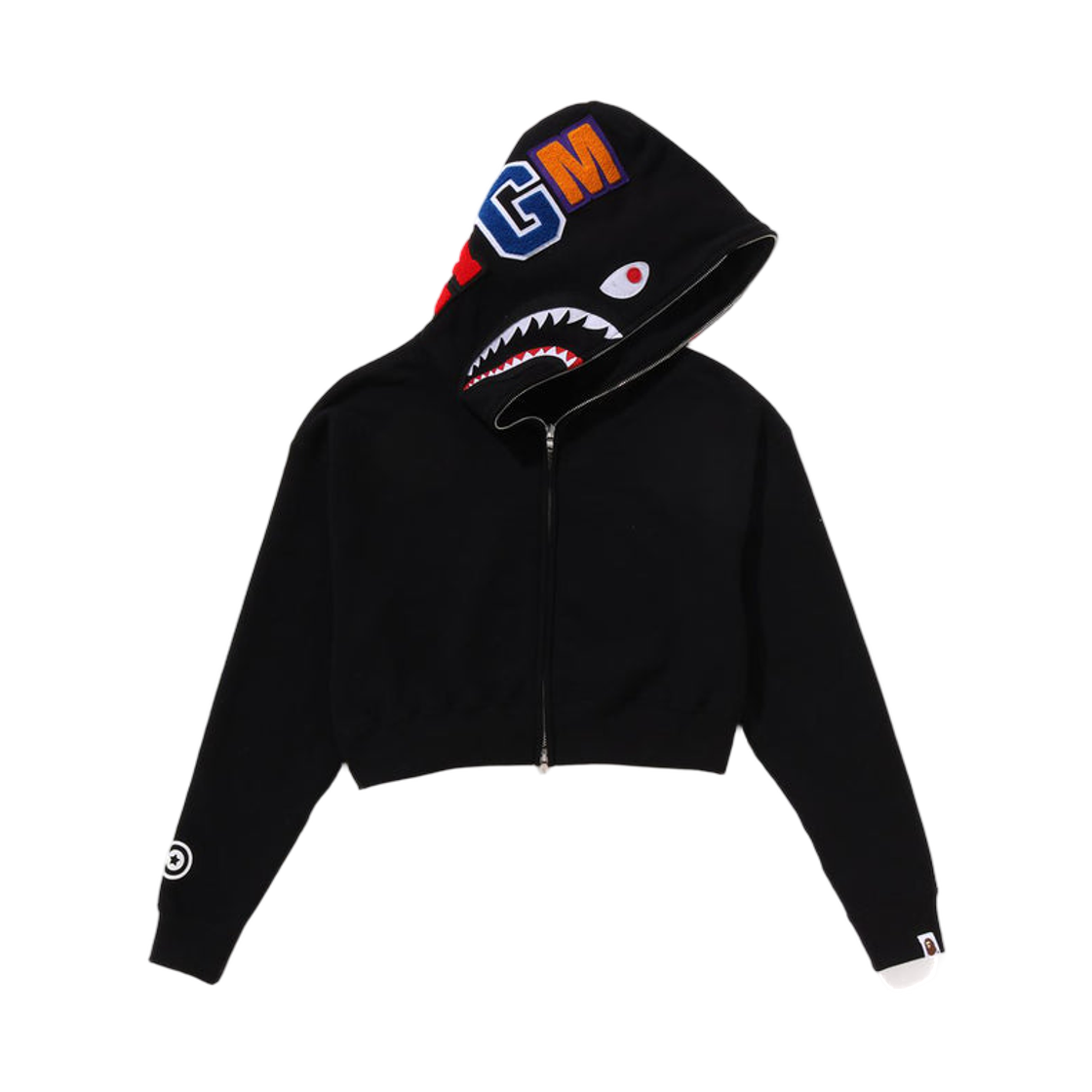 (W) 베이프 샤크 크롭 풀 집 후드 블랙((W) BAPE Shark Cropped Full Zip Hoodie Black) - 1
