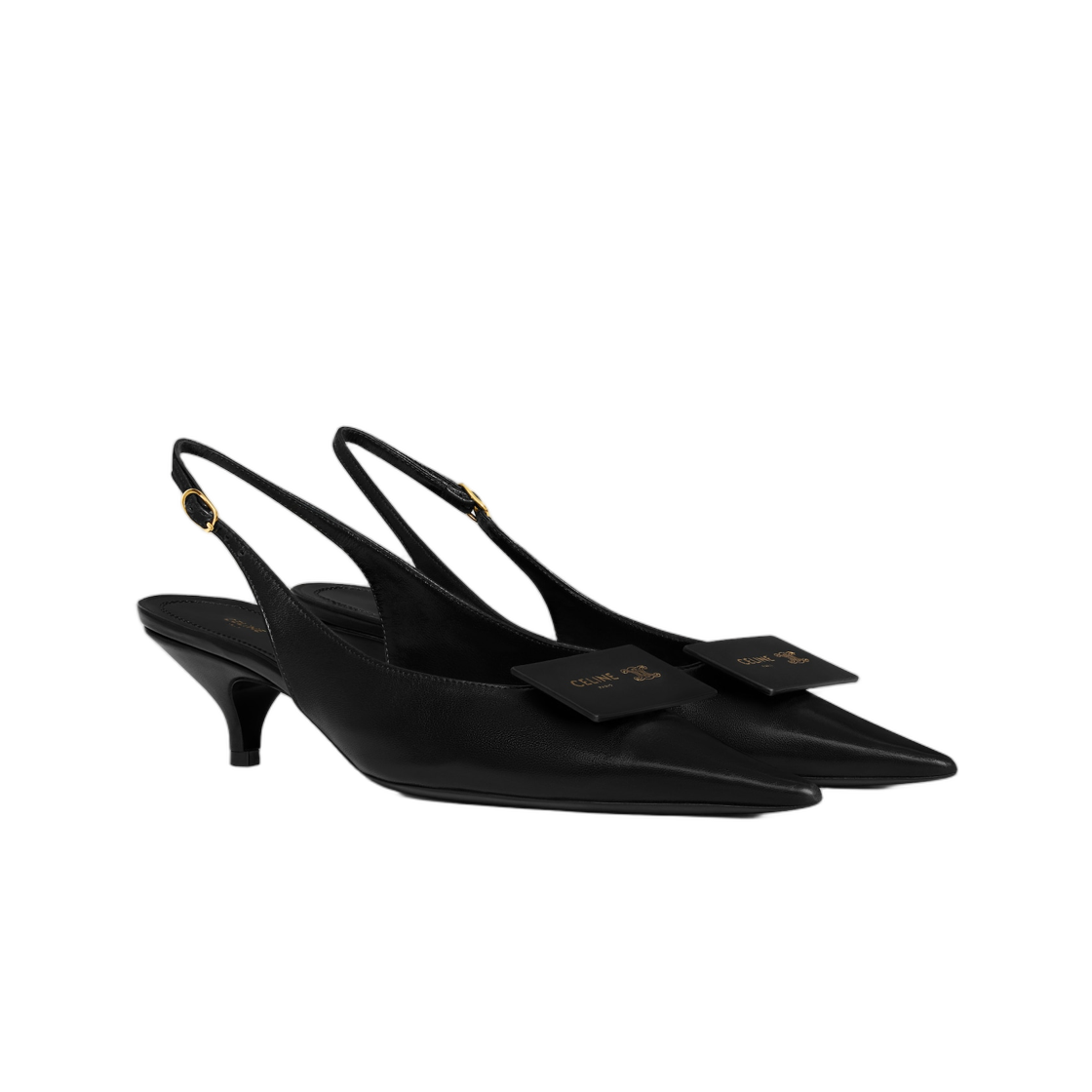 (W) 셀린느 시그니쳐 슬링백 라벨 램스킨 블랙((W) Celine Signature Slingback with Label In Lambskin Black) - 2