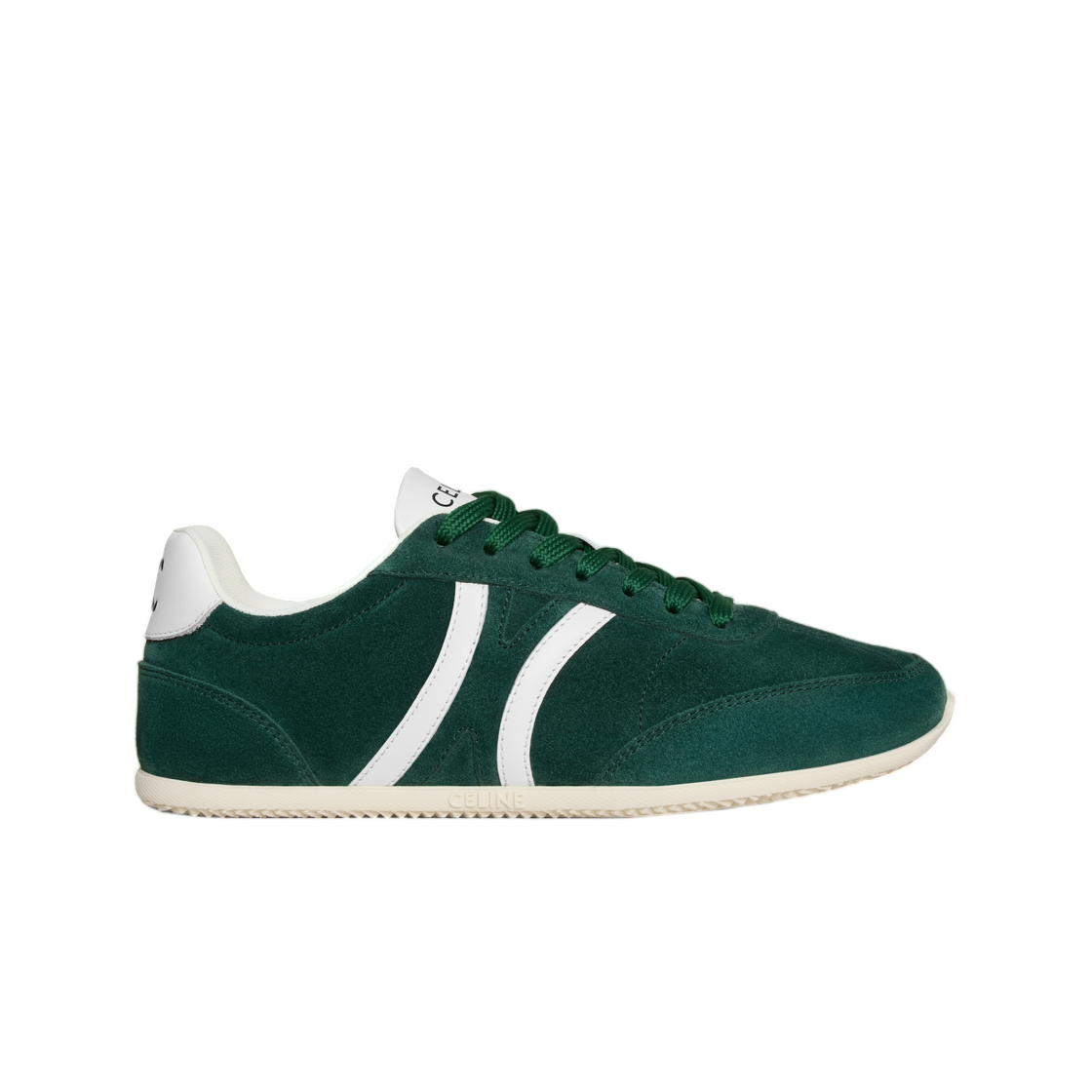 359875201C-31BT (W) Celine Jogger Low LaceUp Sneaker with Triomphe In Suede Calfskin and Calfskin Bottle Green