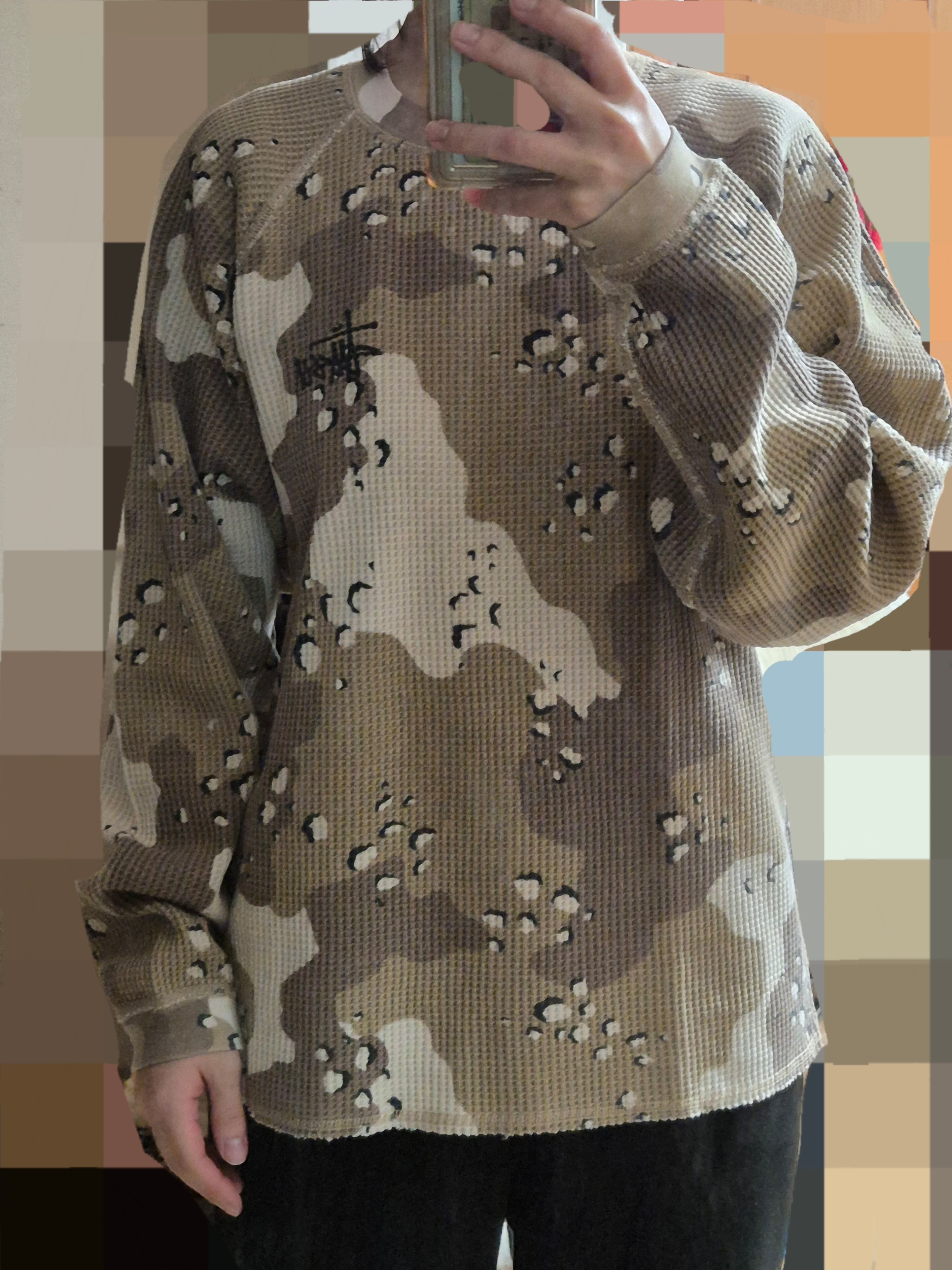 Stussy Raglan Thermal LS Crew Desert Camo 착용 스타일 - 1