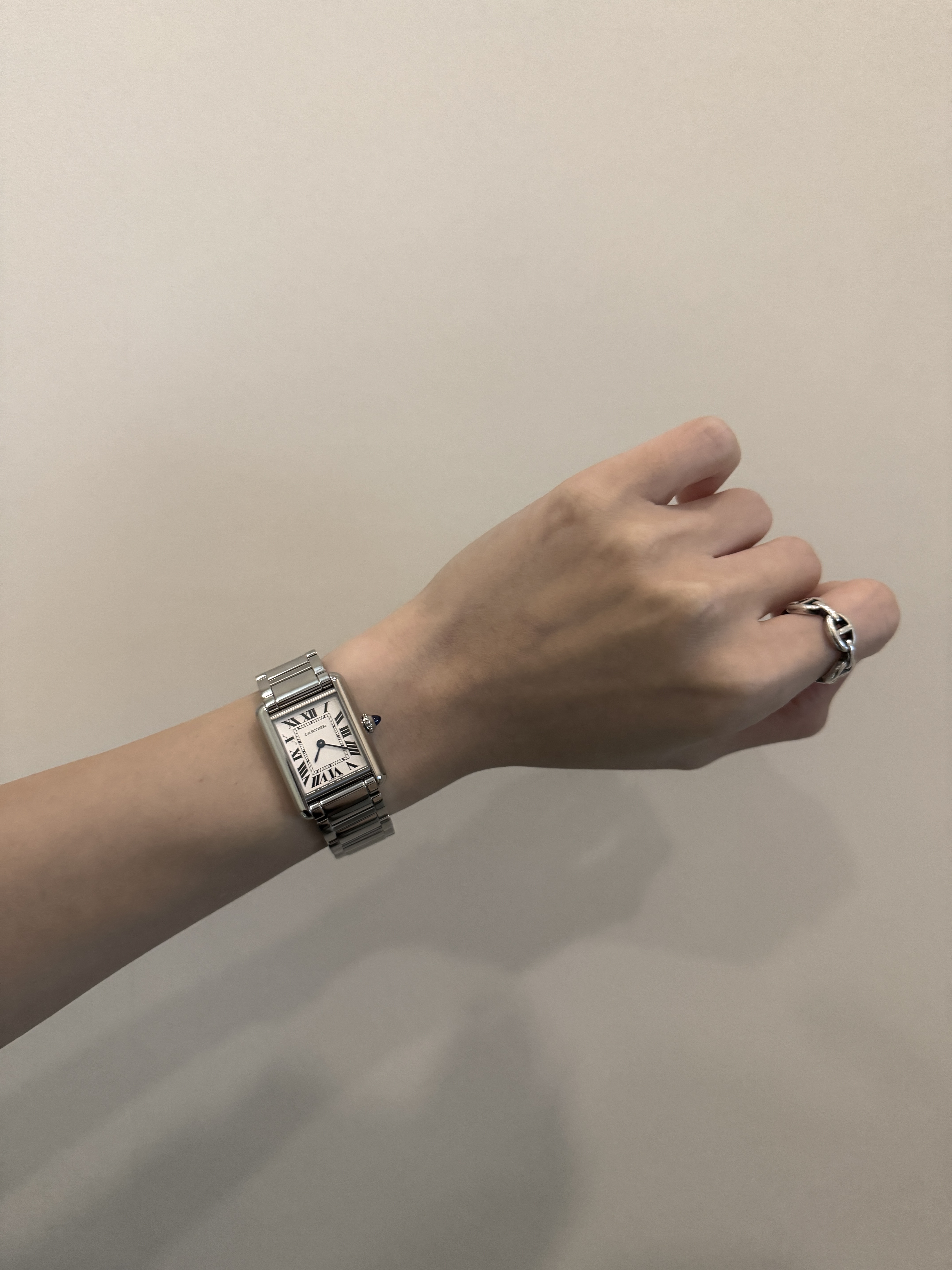 Cartier Tank Must Watch Small Quartz Steel Bracelet Steel 착용 스타일