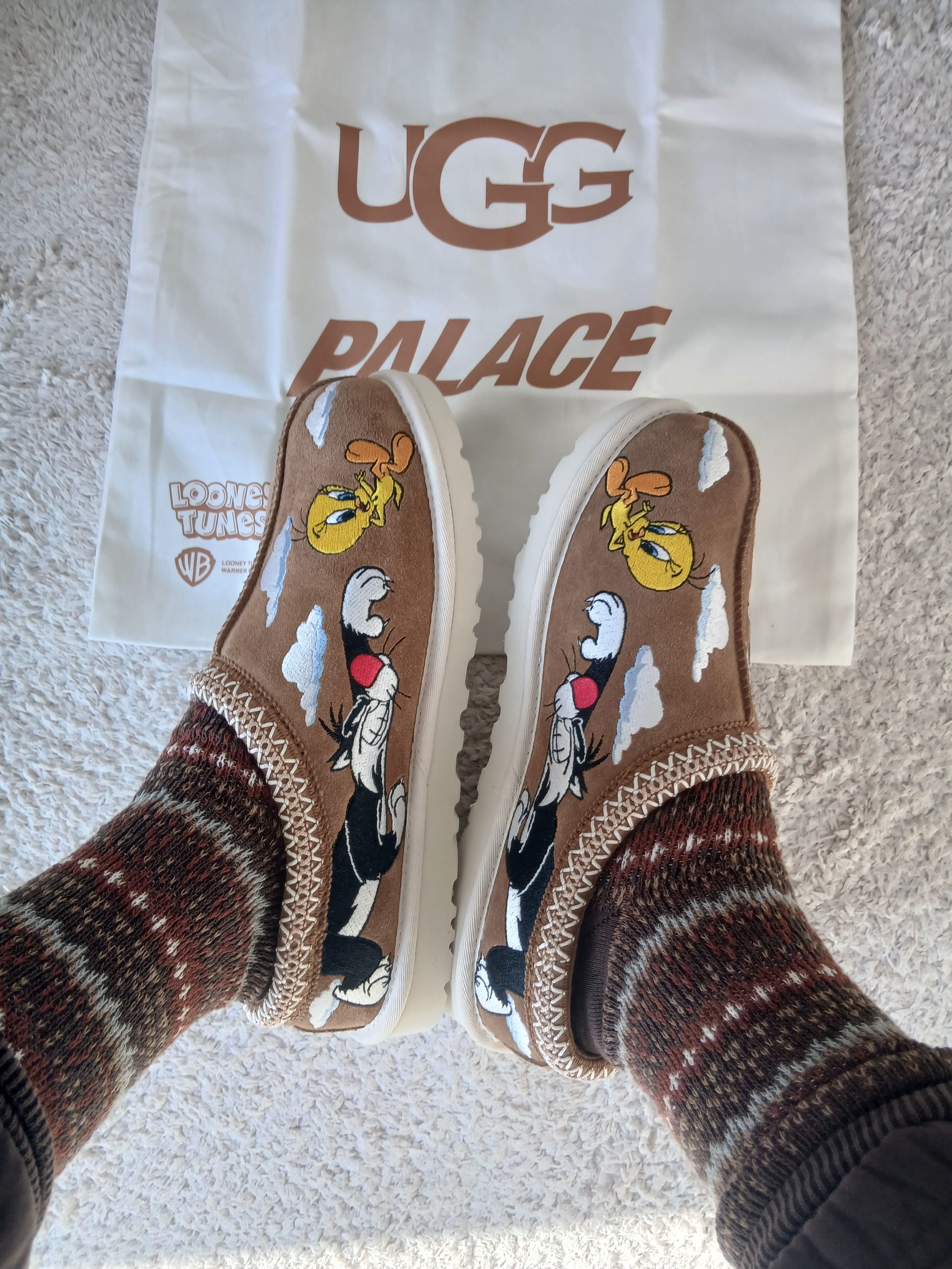 UGG x Palace x Looney Tunes Tasman Slipper Chestnut 착용 스타일 - 4