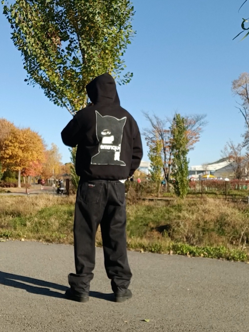 Supreme Baggy Jean Black - 25FW, Supreme Catwoman Hooded Sweatshirt Black - 23FW 착용 스타일