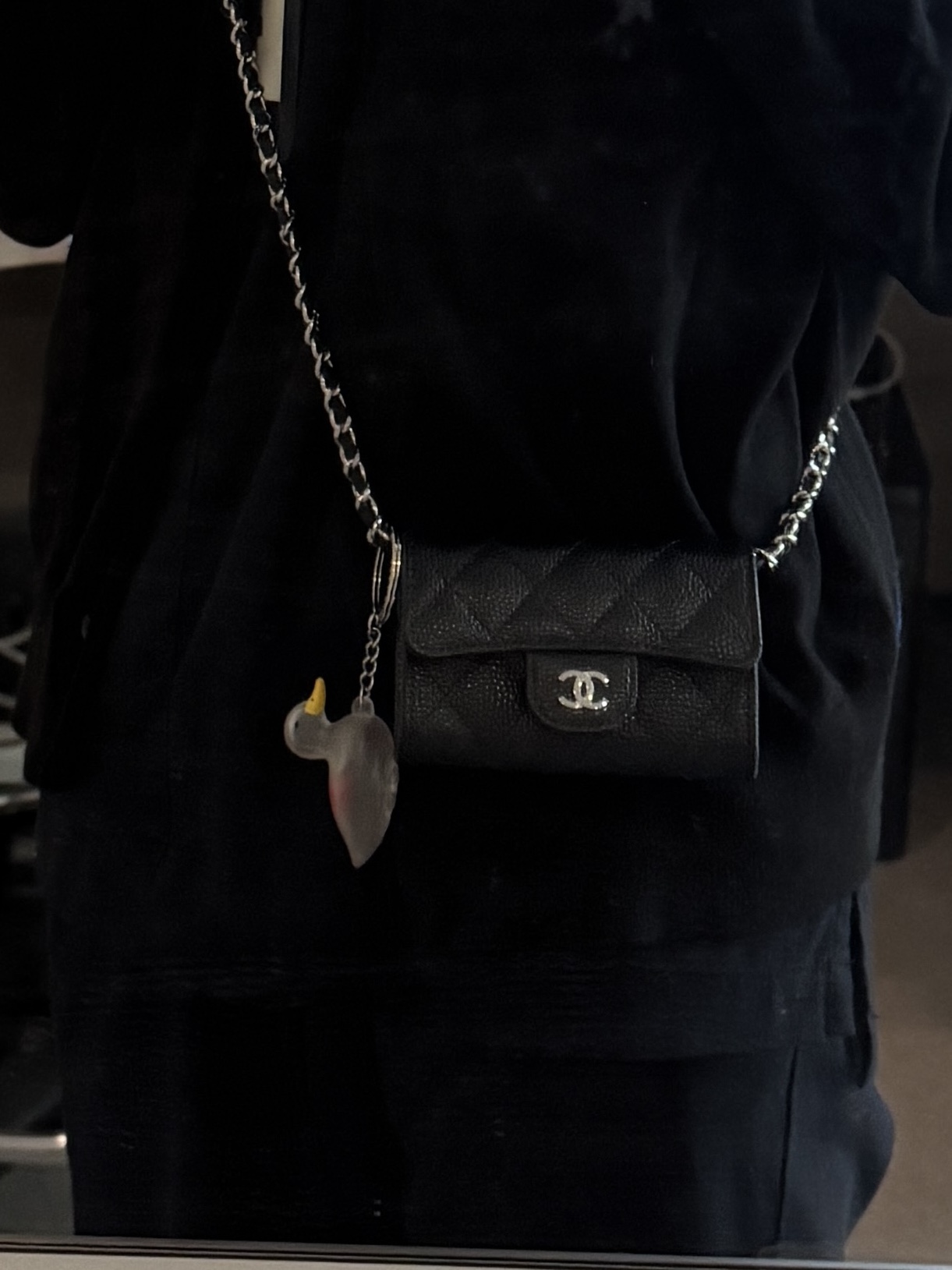 Chanel Classic Card Holder Grained Calfskin & Silver Black, Human Made Duck PVC Key Chain Clear 착용 스타일
