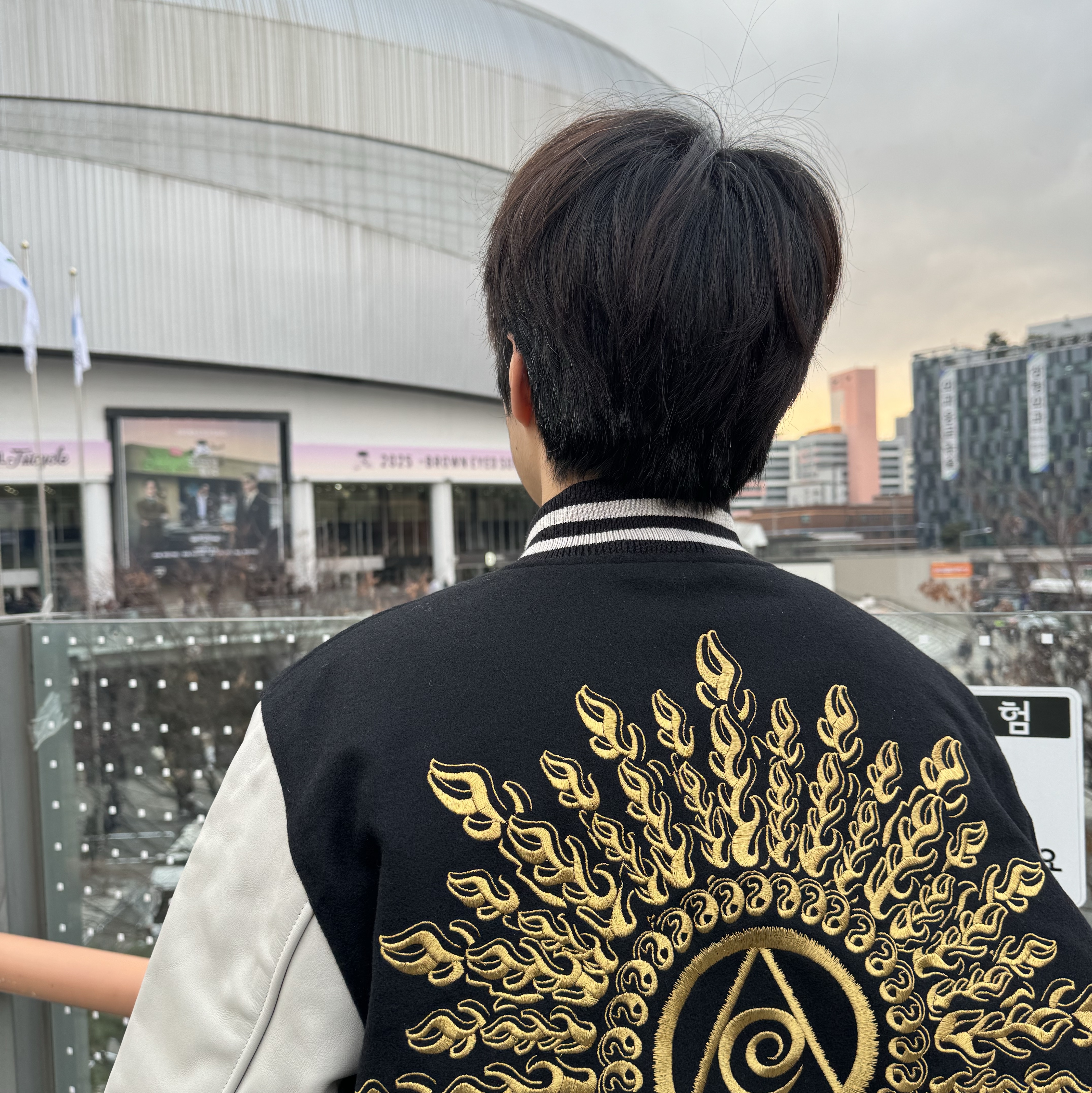 Stussy x Dries Van Noten Varsity Jacket Black 착용 스타일
