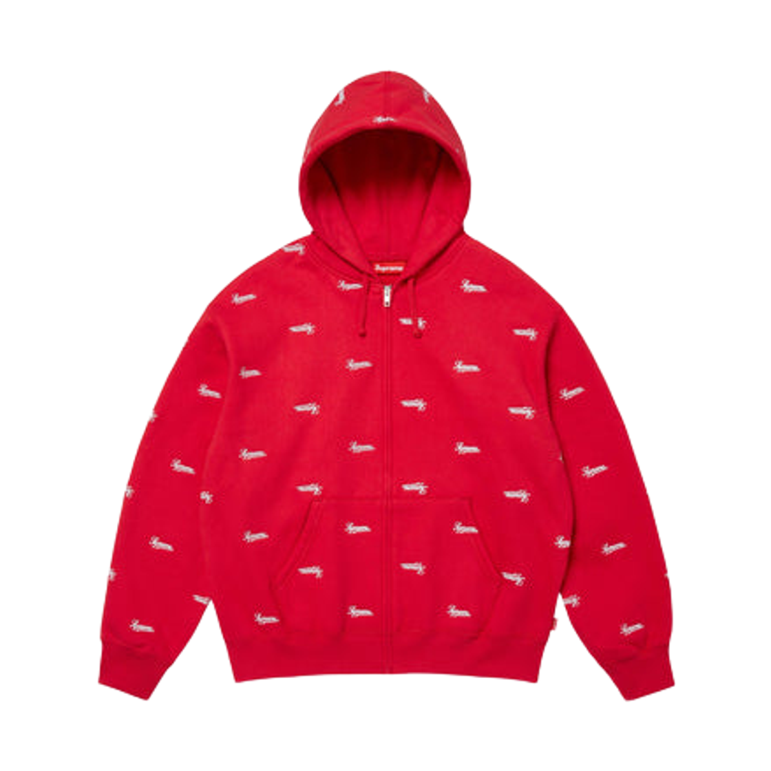 슈프림 리핏 스크립트 집업 후드 스웨트셔츠 레드 - 25FW(Supreme Repeat Script Zip Up Hooded Sweatshirt Red - 25FW) - 1