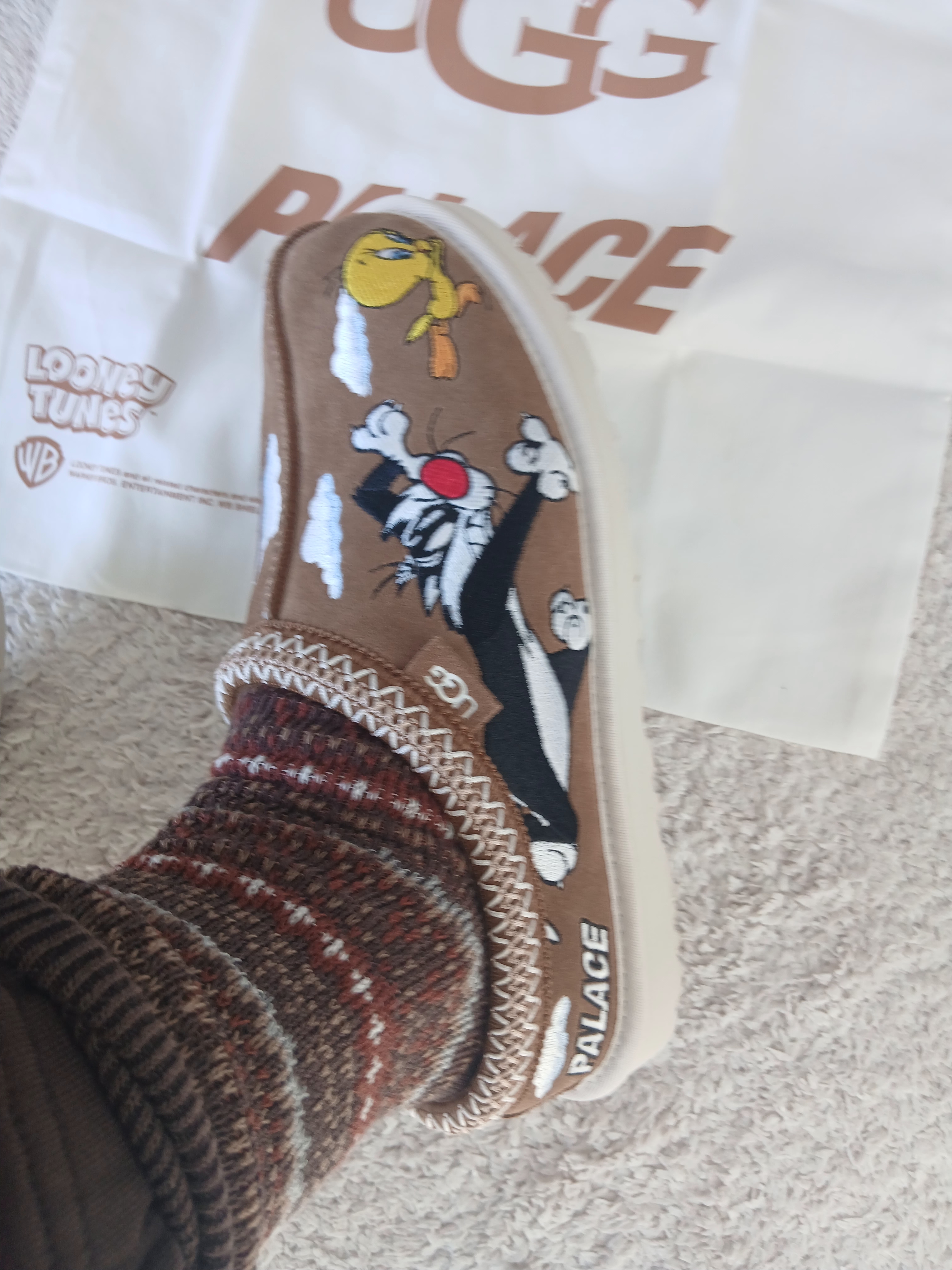 UGG x Palace x Looney Tunes Tasman Slipper Chestnut 착용 스타일 - 8
