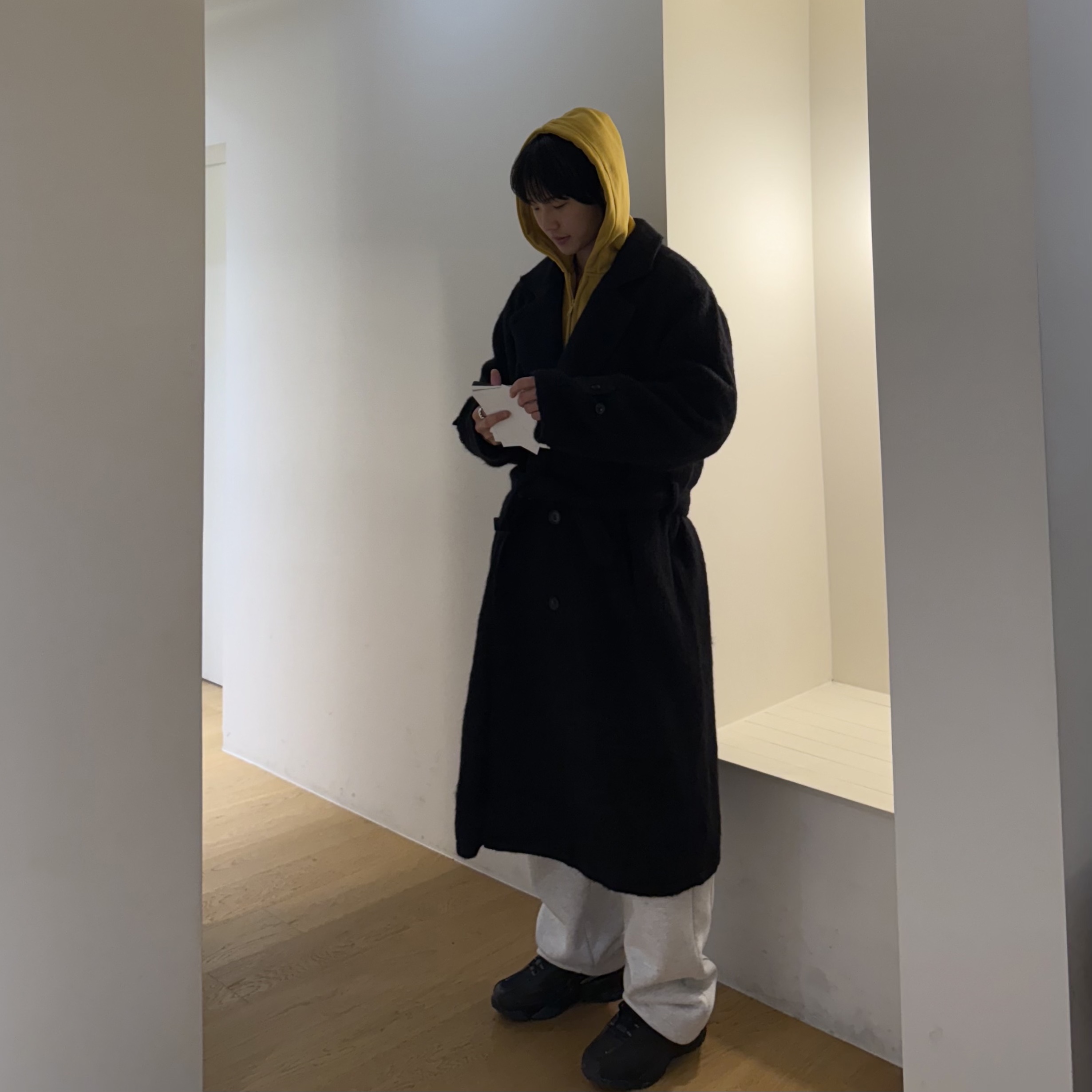 Nike x Drake Nocta Hot Step 2 Black, Stussy Mohair Trench Coat Black 착용 스타일 - 3