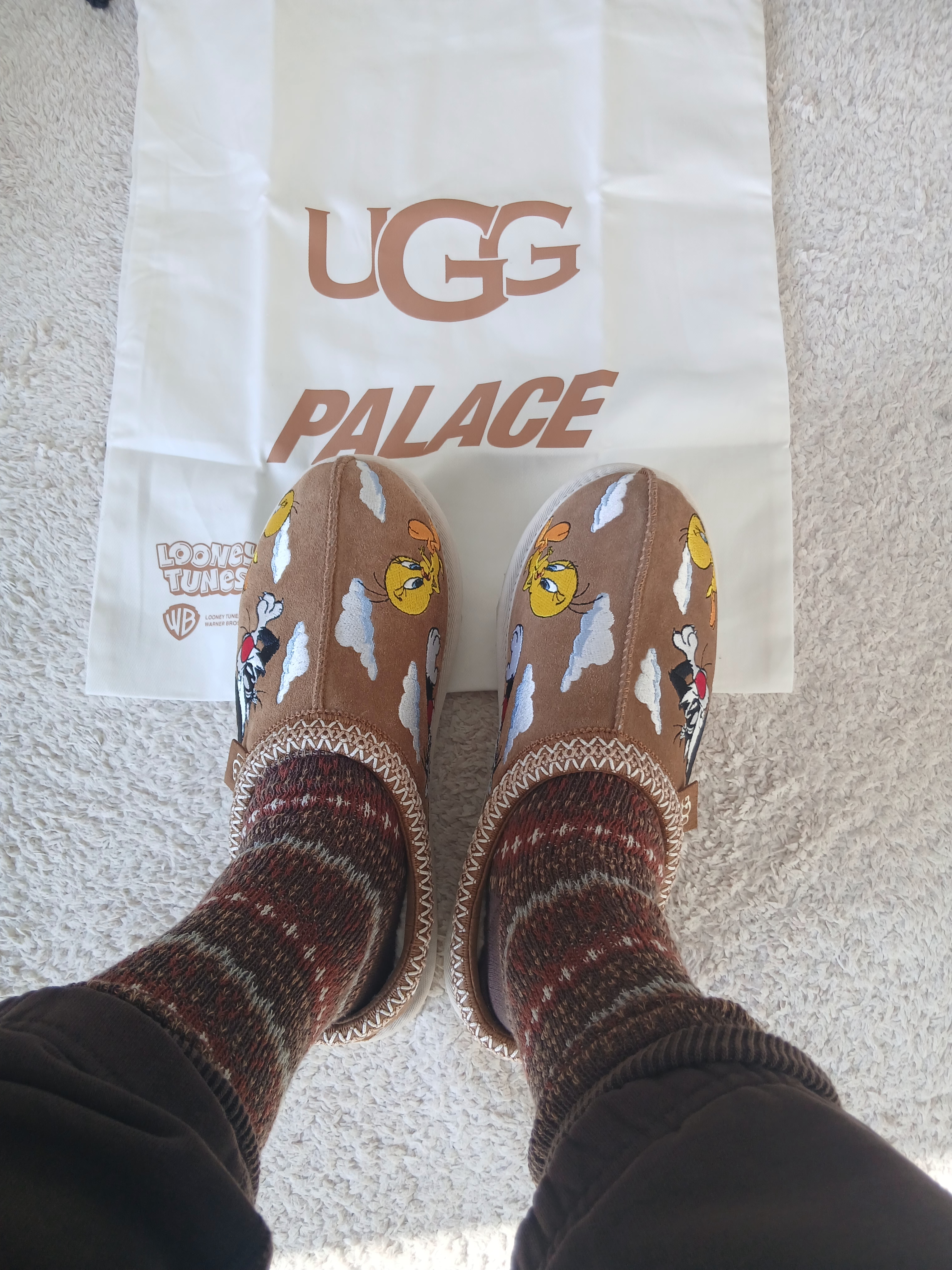 UGG x Palace x Looney Tunes Tasman Slipper Chestnut 착용 스타일 - 2