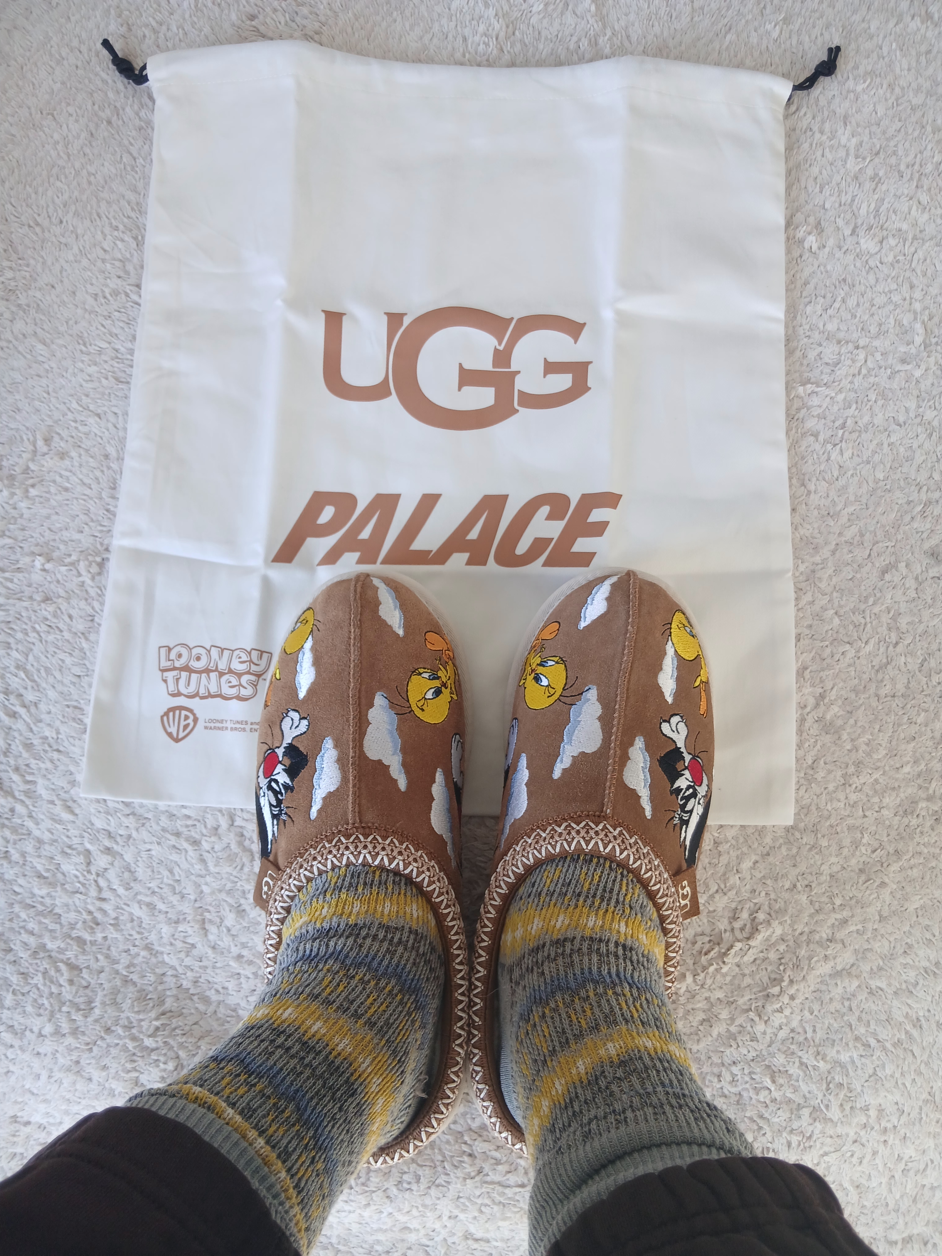 UGG x Palace x Looney Tunes Tasman Slipper Chestnut 착용 스타일 - 1
