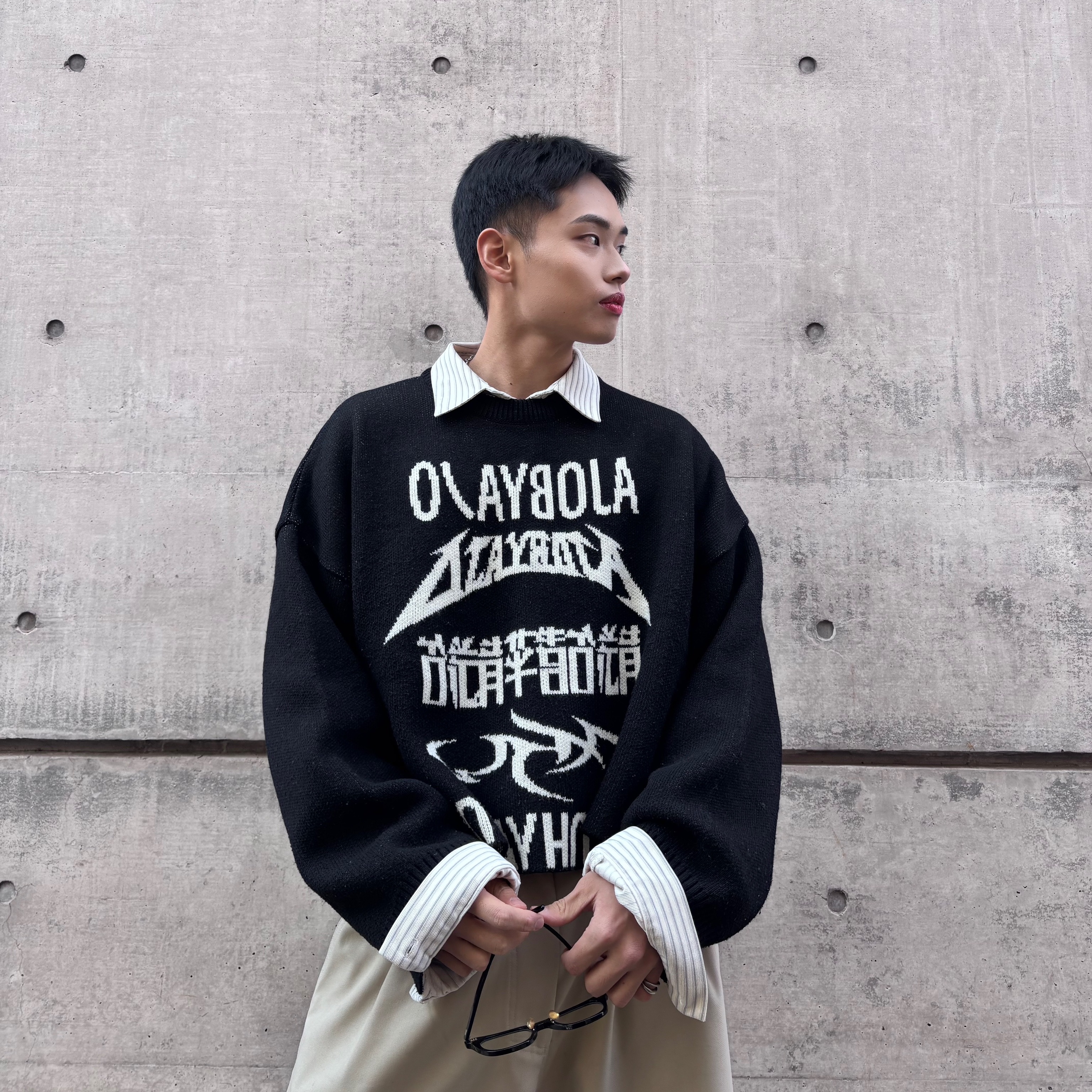 [예약 배송] Kamien x KOIN SEOUL 247 All Day Slacks Beige, AJOBYAJO PBA Total Logo Cropped Sweater BLACK 착용 스타일 - 5