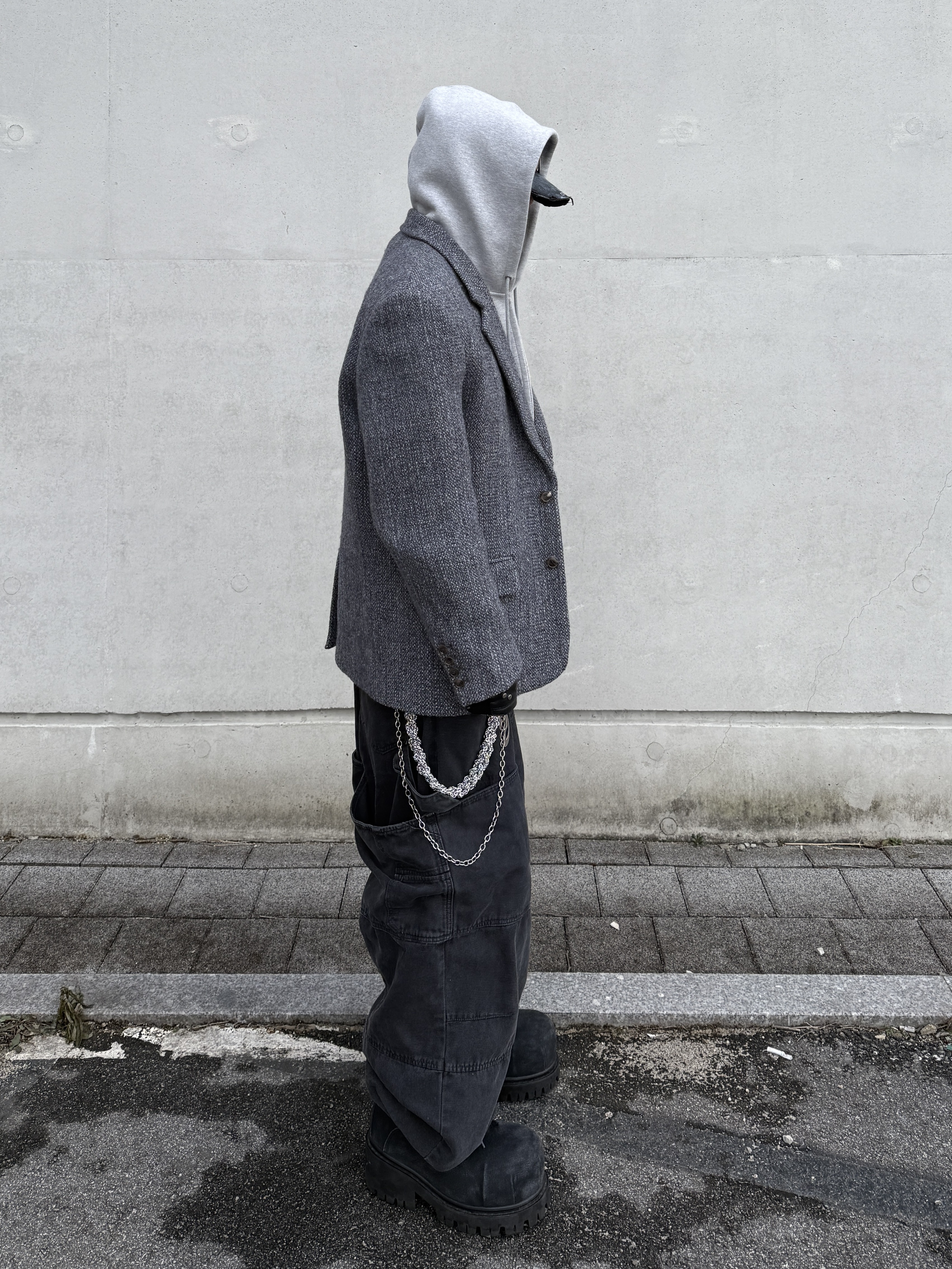 Kamien x MJD Double Hole Belt Black Shearling Calfskin, Nonnod Double knee cover pants Vintage black 착용 스타일 - 3