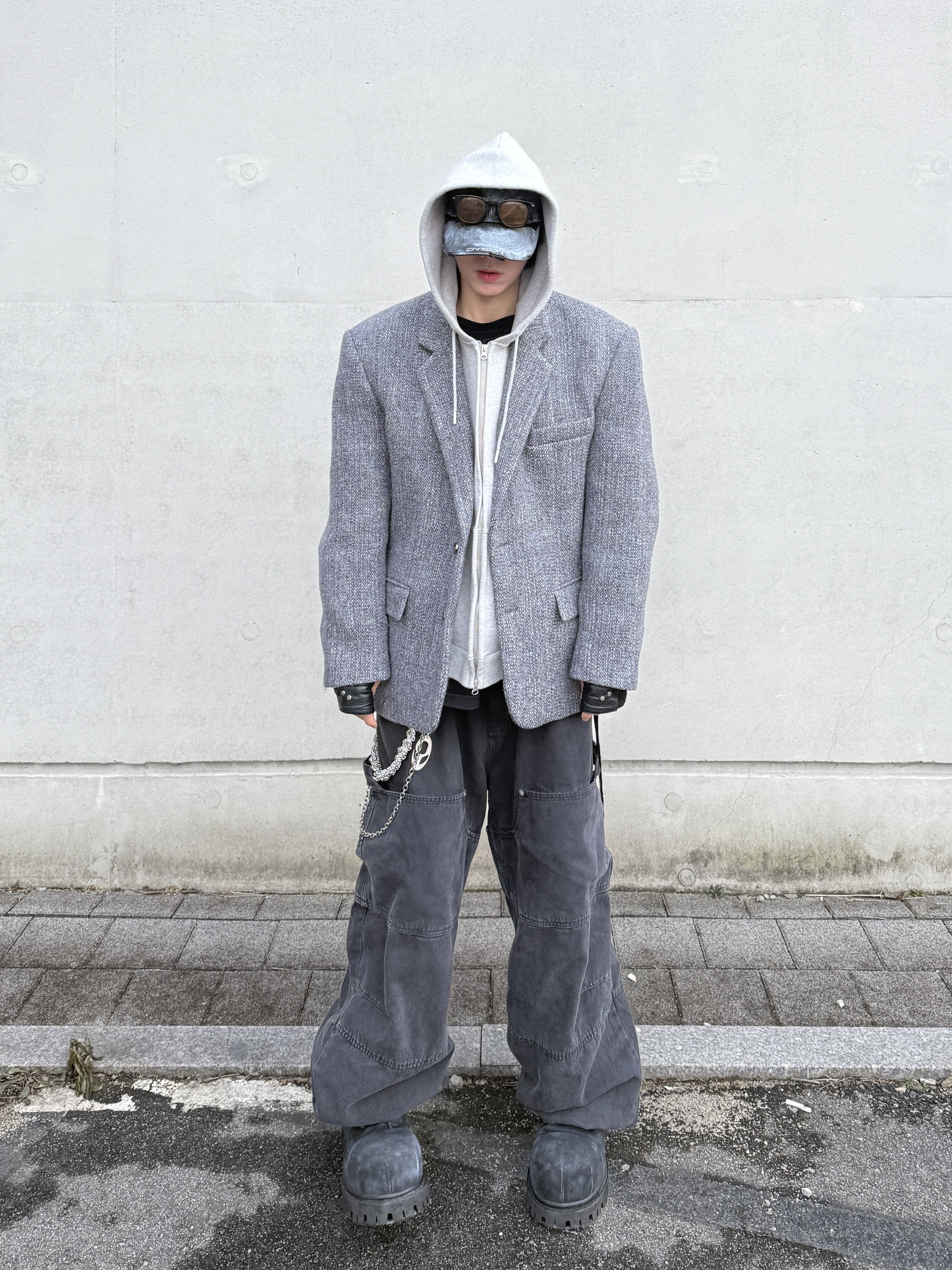 Kamien x MJD Double Hole Belt Black Shearling Calfskin, Nonnod Double knee cover pants Vintage black 착용 스타일 - 2