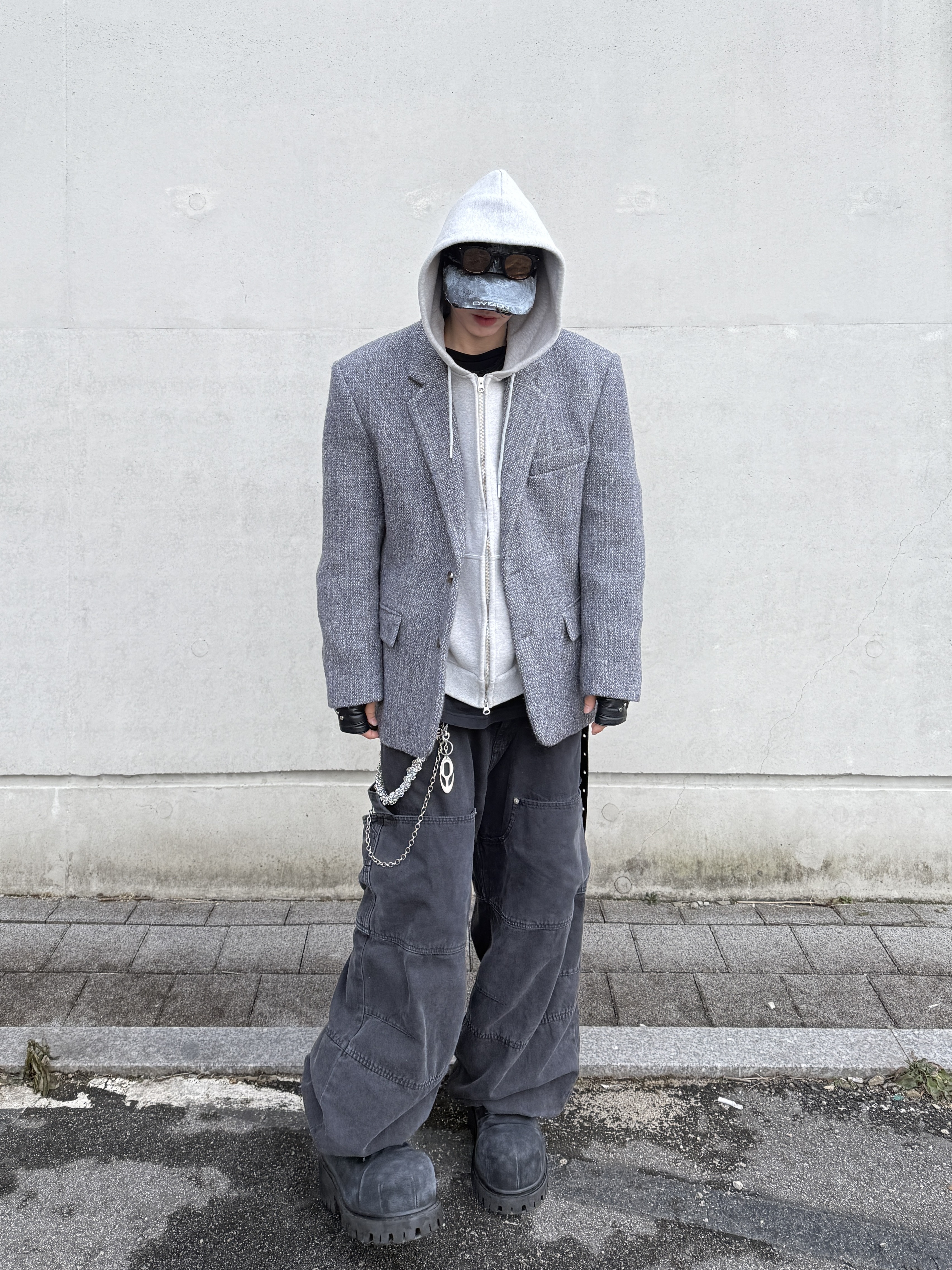 Kamien x MJD Double Hole Belt Black Shearling Calfskin, Nonnod Double knee cover pants Vintage black 착용 스타일 - 1