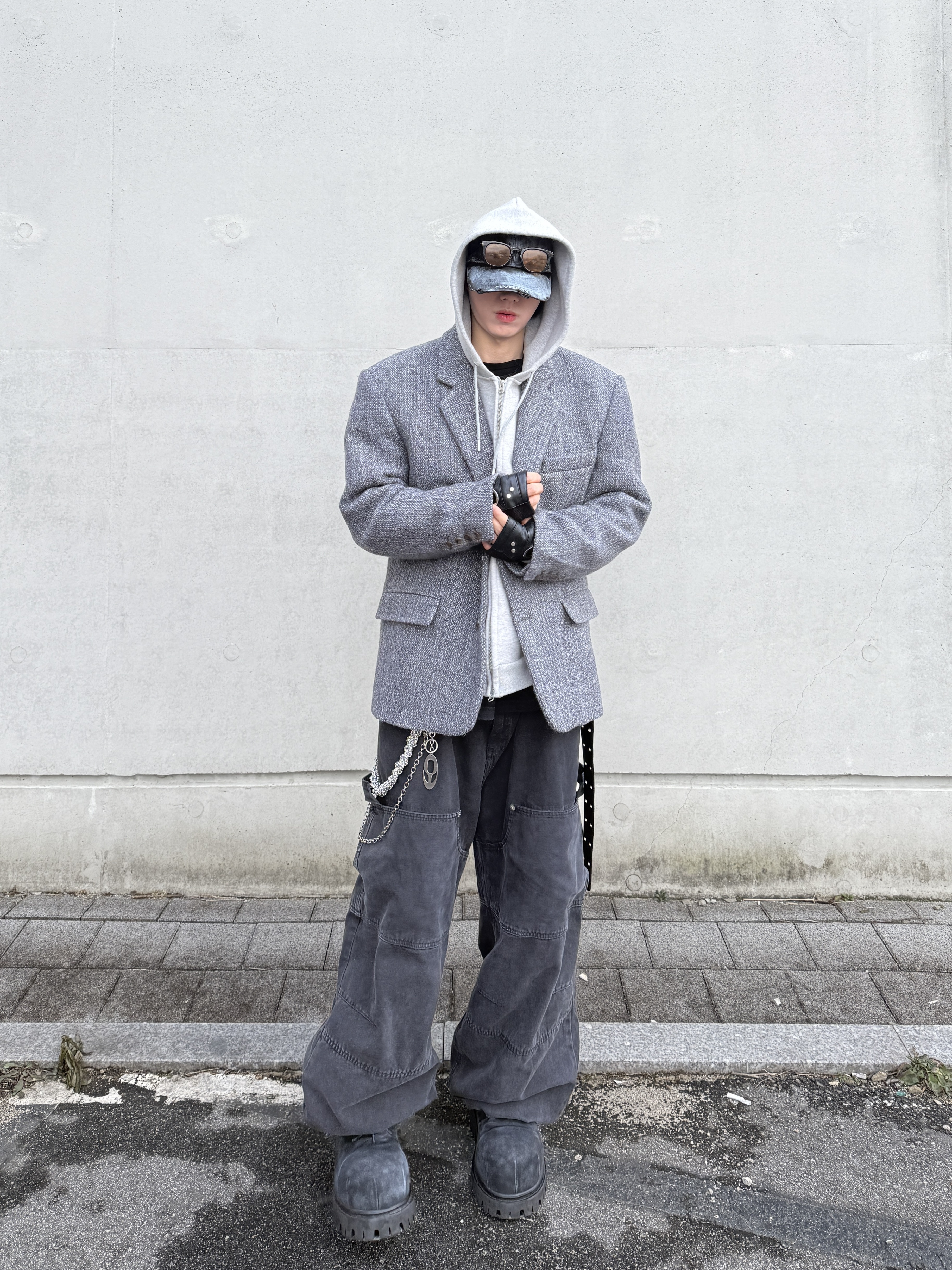 Kamien x MJD Double Hole Belt Black Shearling Calfskin, Nonnod Double knee cover pants Vintage black 착용 스타일 - 5
