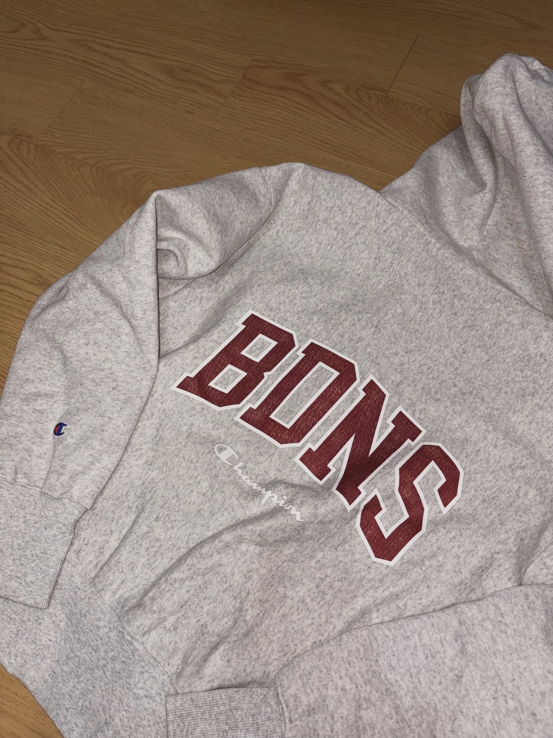 Champion x BDNS Reverse Weave BDNS Logo Hoodie Zip-Up Light Grey 착용 스타일 - 2