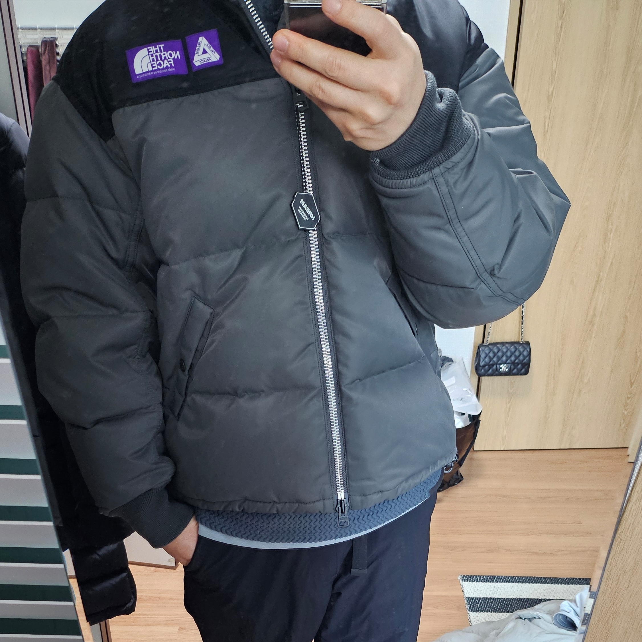 Palace x The North Face Purple Label Windstopper Field Down Jacket Asphalt Gray - 25FW 착용 스타일 - 2