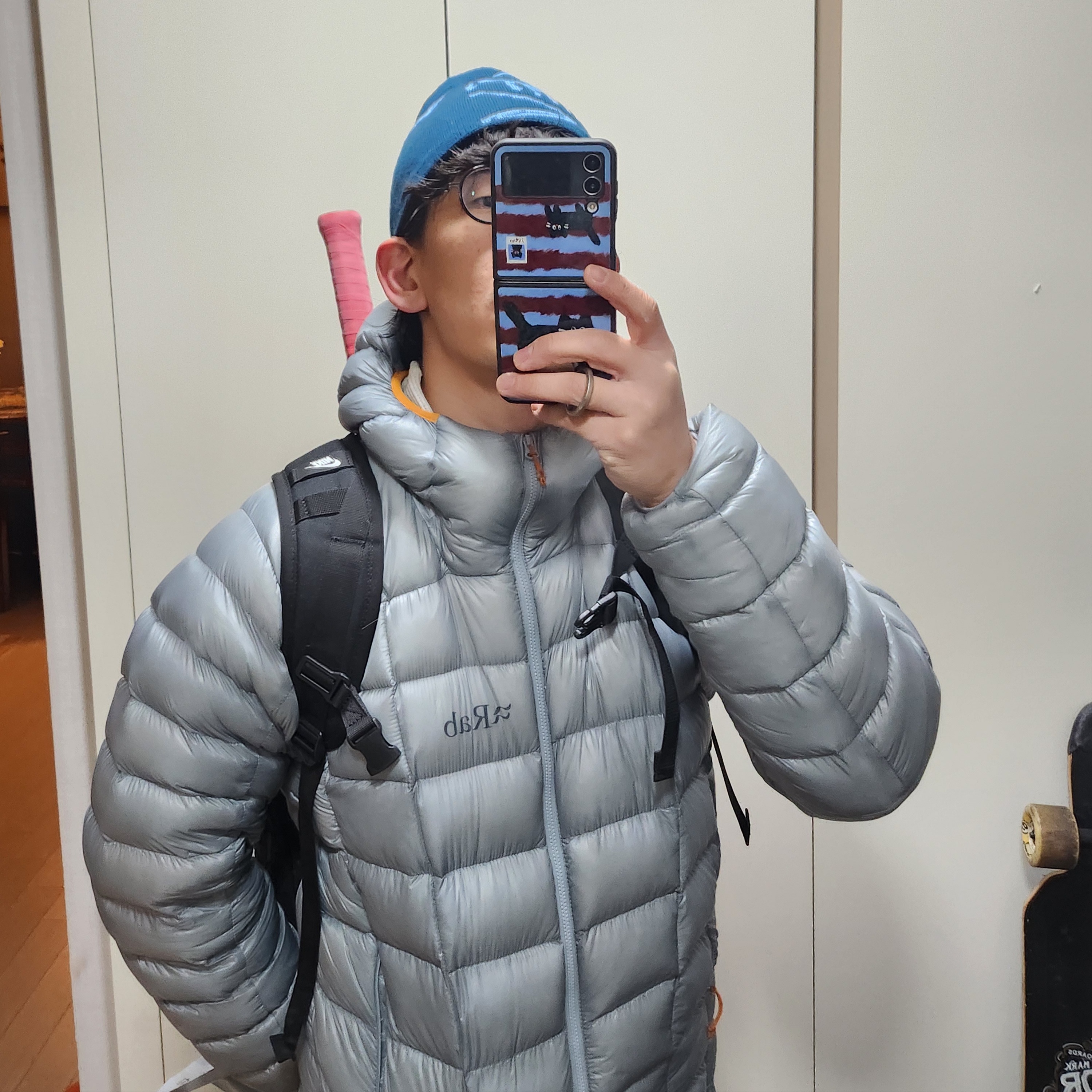 Rab Mythic G Down Jacket Cloud, Arc'teryx Bird Head Toque Nightscape Glacial 착용 스타일