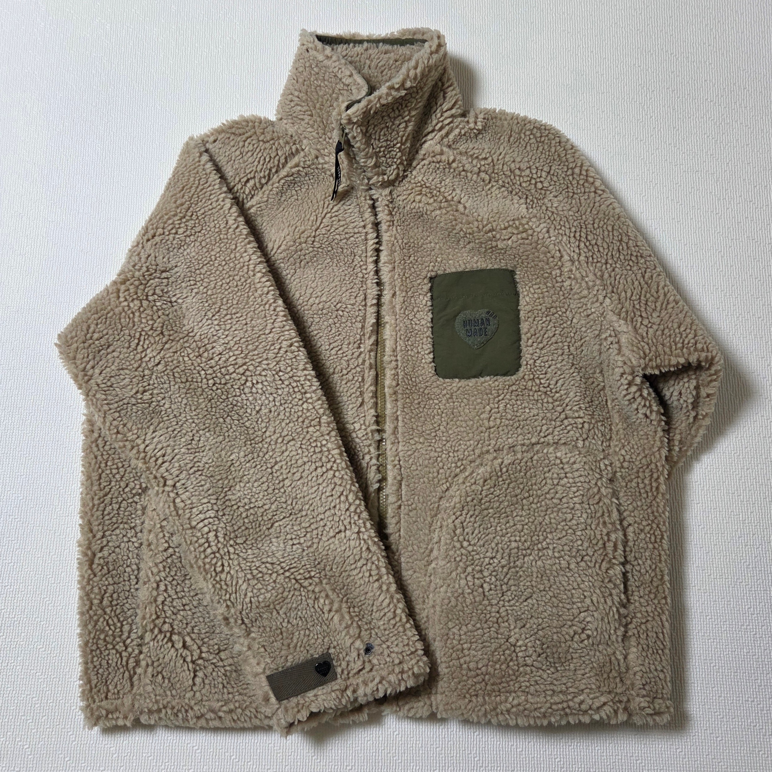 Human Made Fleece Jacket Beige 착용 스타일 - 1