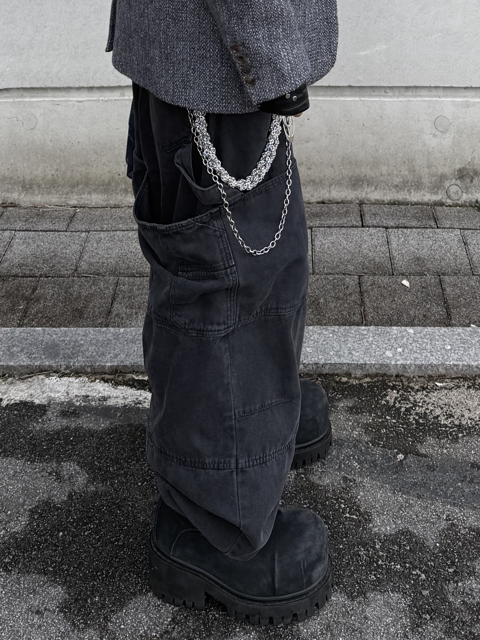 Kamien x MJD Double Hole Belt Black Shearling Calfskin, Nonnod Double knee cover pants Vintage black 착용 스타일 - 4