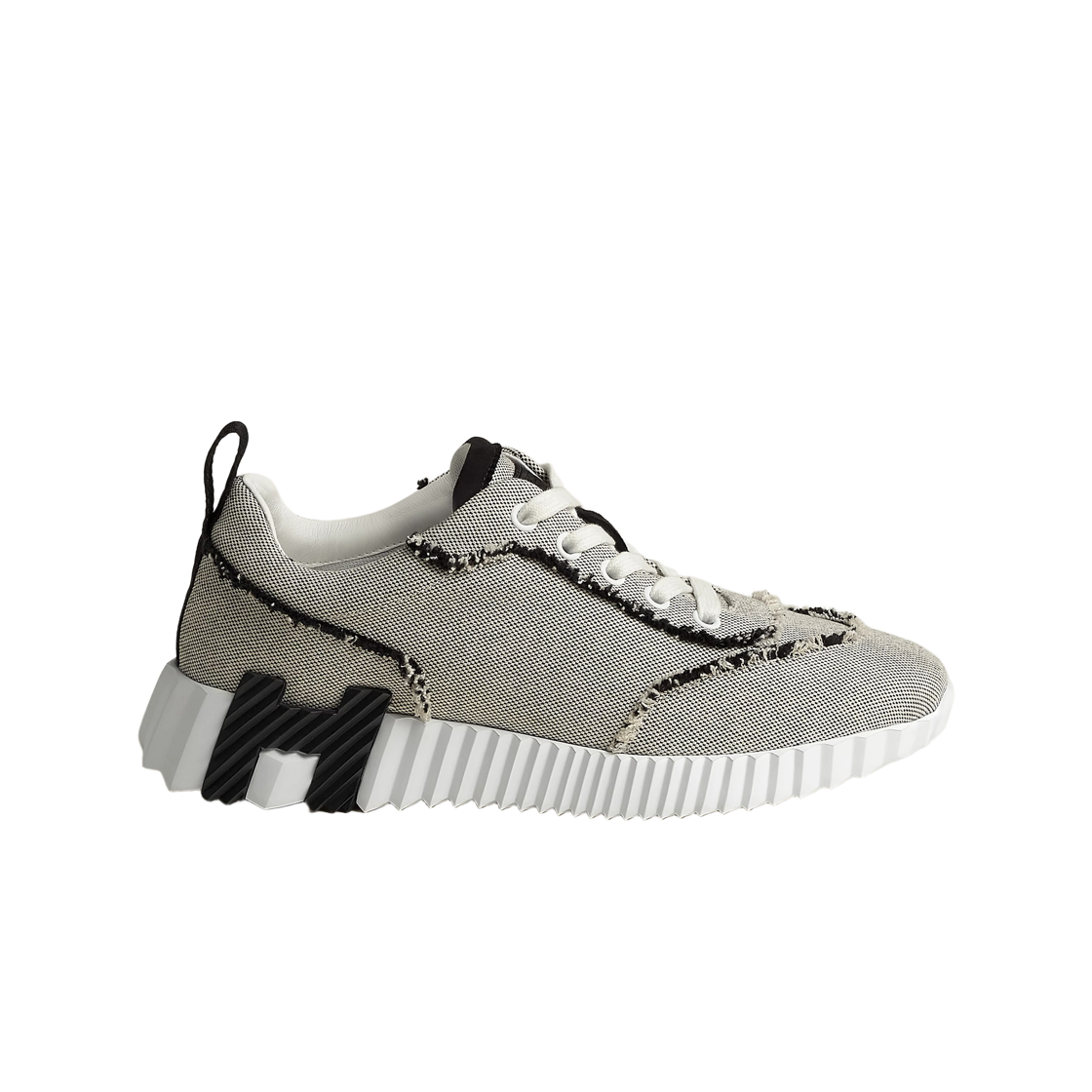 H252010Z02 (W) Hermes Bouncing Sneakers Fringed H Canvas Suede Goatskin & Noir
