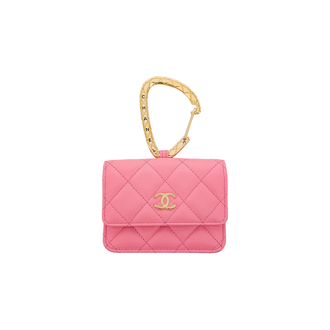 ITWMN6ATMNK7 Chanel Jewelry Hook Card Holder in Pink with Gold Hardware, Lambskin