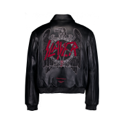 SLAYER Undermycar Black Eagle Embroidered Antique Brooch Leather Jacket Black