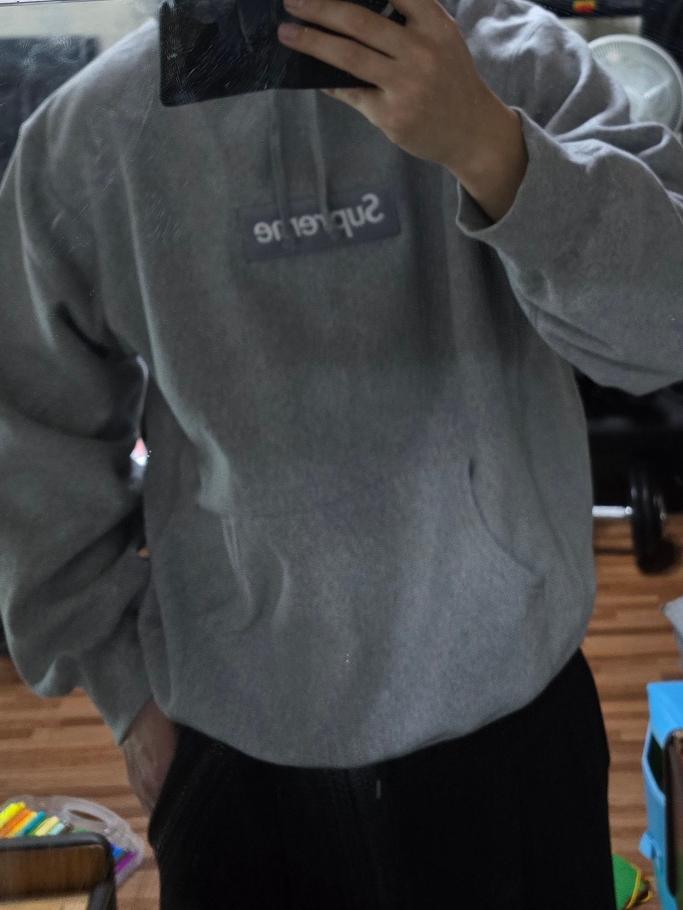 Supreme Box Logo Hooded Sweatshirt Heather Grey - 24FW 착용 스타일