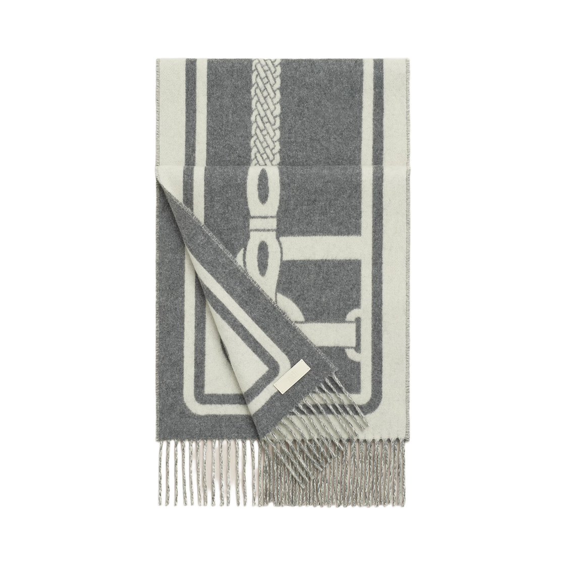 (W) 에르메스 쁘띠 카사크 코칭 머플러 아이보리 그리 플라넬((W) Hermes Petite Casaque Coaching Muffler Ivory Gris Flanelle) - 1