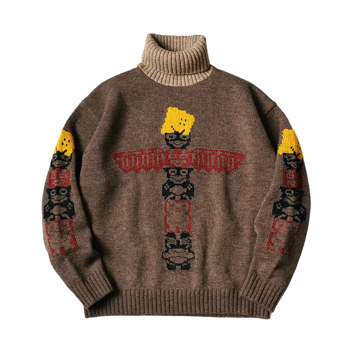 K2510KN092 Kapital 5G Wool Peckish Totem Pole High Neck Sweater Brown