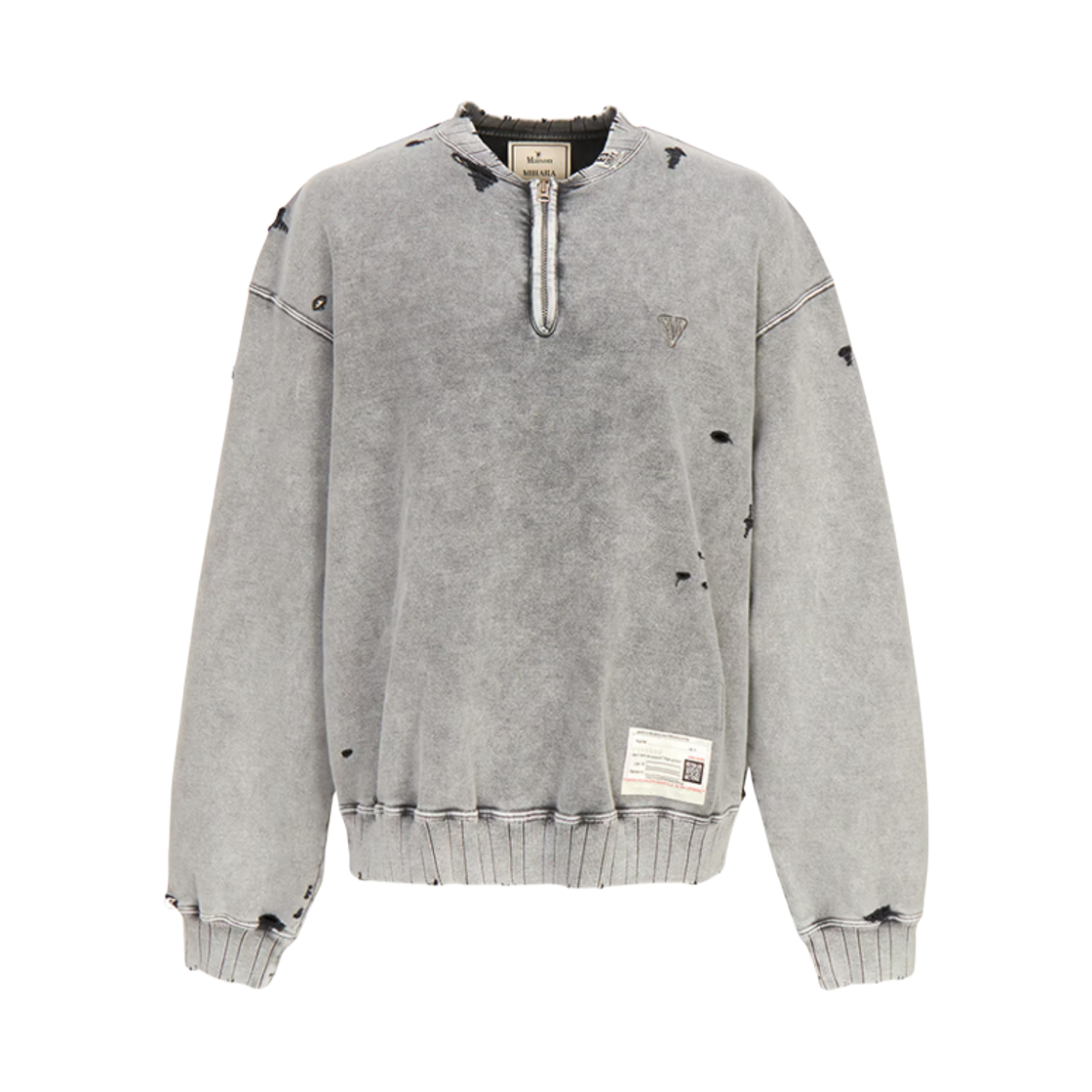 메종 미하라 야스히로 블리치 하프 집 풀오버 그레이(Maison Mihara Yasuhiro Bleach Half Zip Pullover Gray)